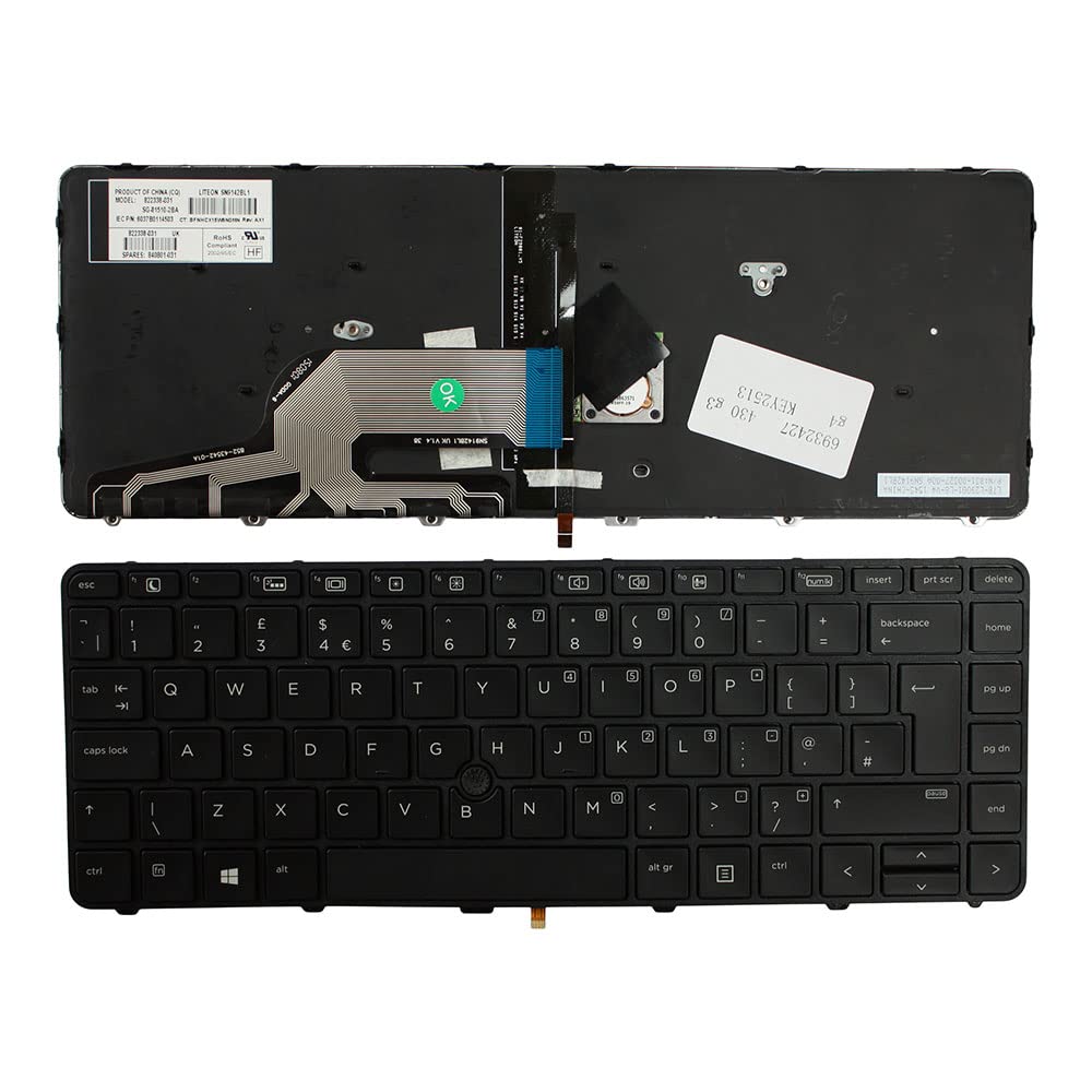 UK Layout Backlit Black Replacement Laptop Keyboard with Pointer - Compatible with HP Probook 446 G3 | Perfect for Office Work, Gaming & Night Typing