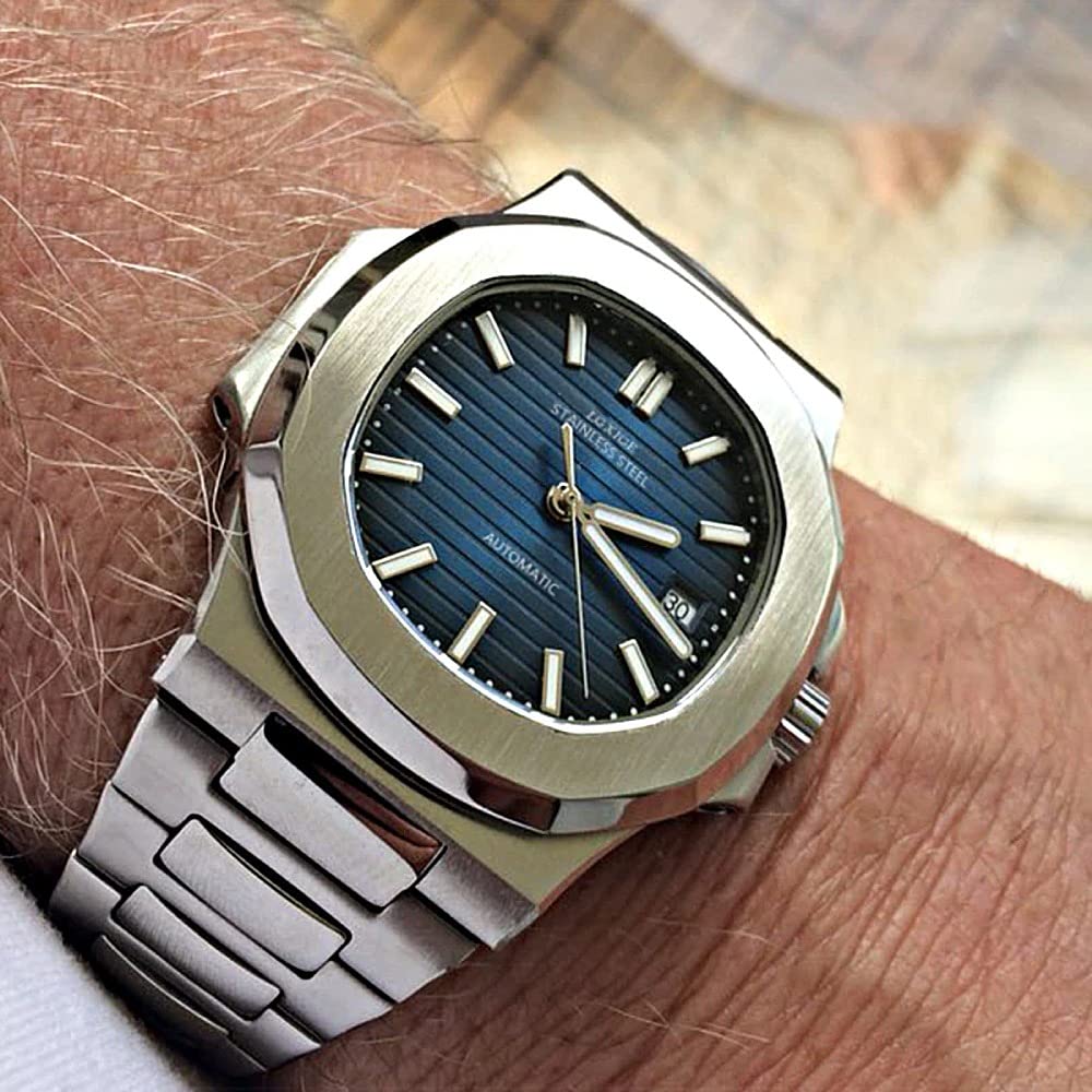 LGXIGE Men's Automatic Water Resistant Watch - Luxury Stainless Steel Blue Dial with Luminous Hands - Patek Philippe Style Dress Watch for Business, Formal Events & Everyday Wear