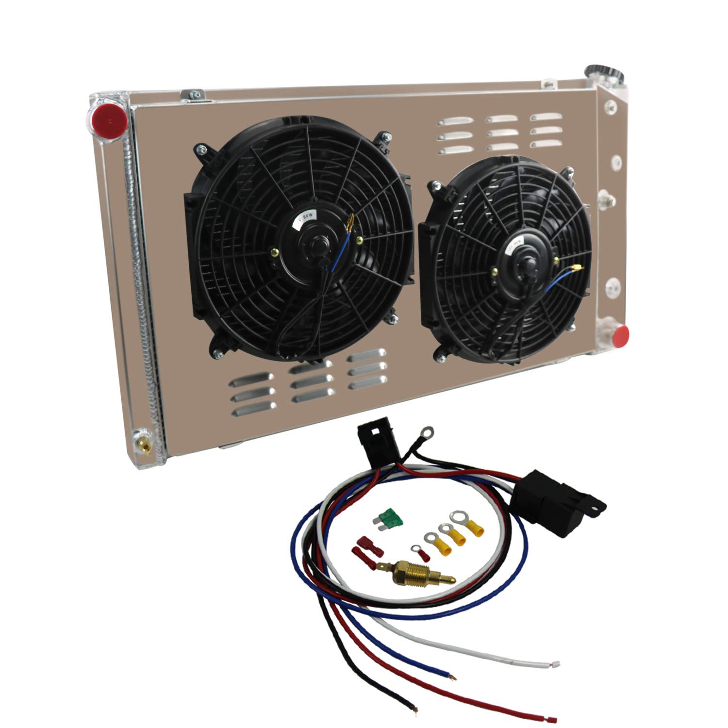 High-Performance 4-Row Aluminum Radiator for 1968-1972 Oldsmobile Cutlass & Chevelle Malibu - Fits 5.7L 6.6L 7.5L Engines with Fan Shroud & Relay Kit - Perfect for Street Racing, Classic Car Restoration & Hot Rod Upgrades