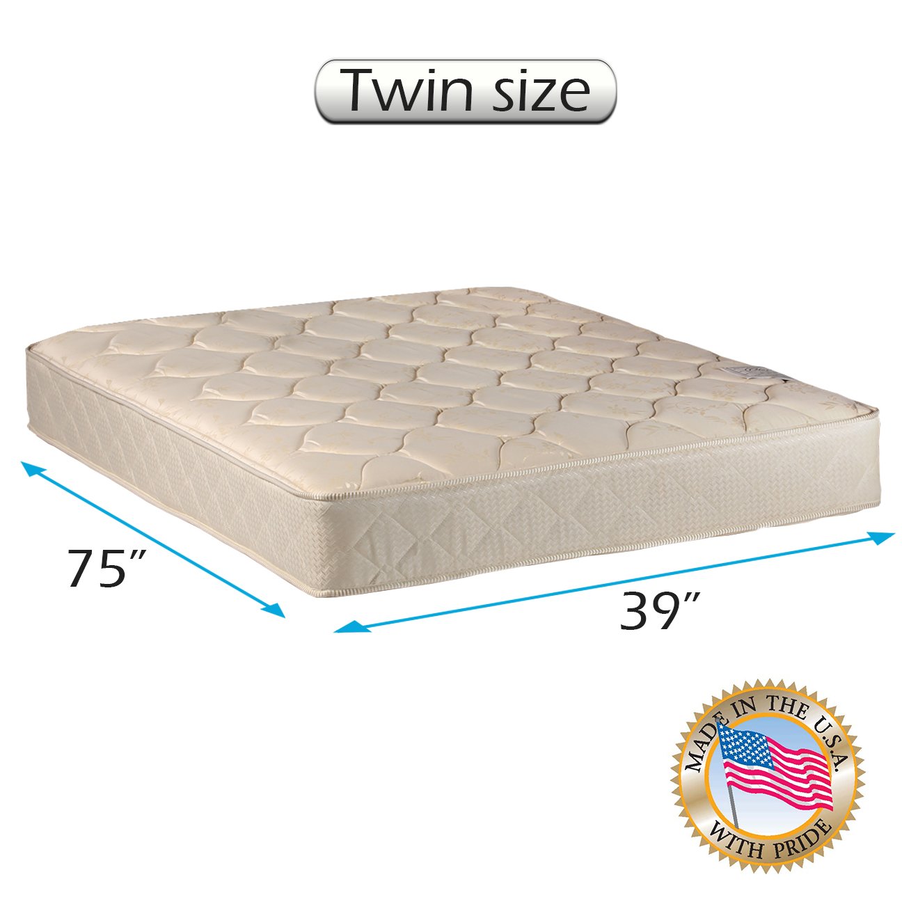 Dream Solutions USA Comfort Classic Gentle Firm 1-Sided Innerspring Mattress with Protector - Orthopedic Support, Fully Assembled, Long Lasting (Twin 39