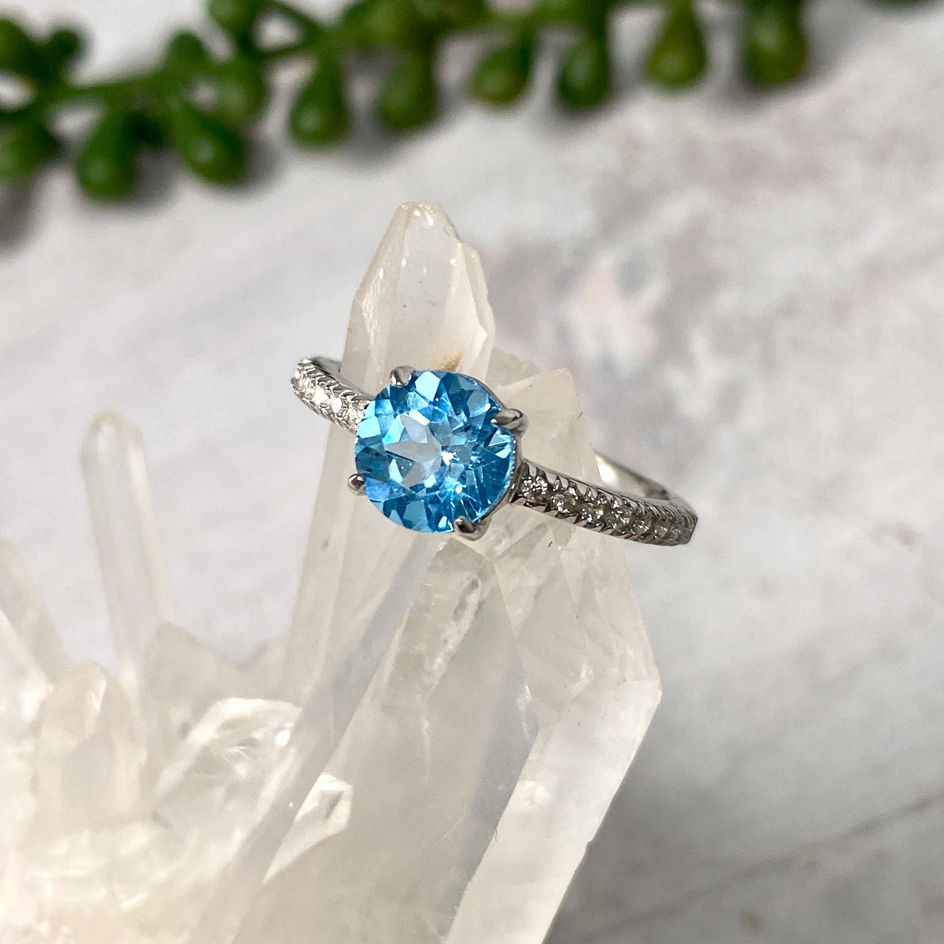 London Blue Topaz & CZ Halo Engagement Ring - Size 7, Brilliant Cut, Sterling Silver (Perfect for Proposals, Anniversaries & Special Occasions)