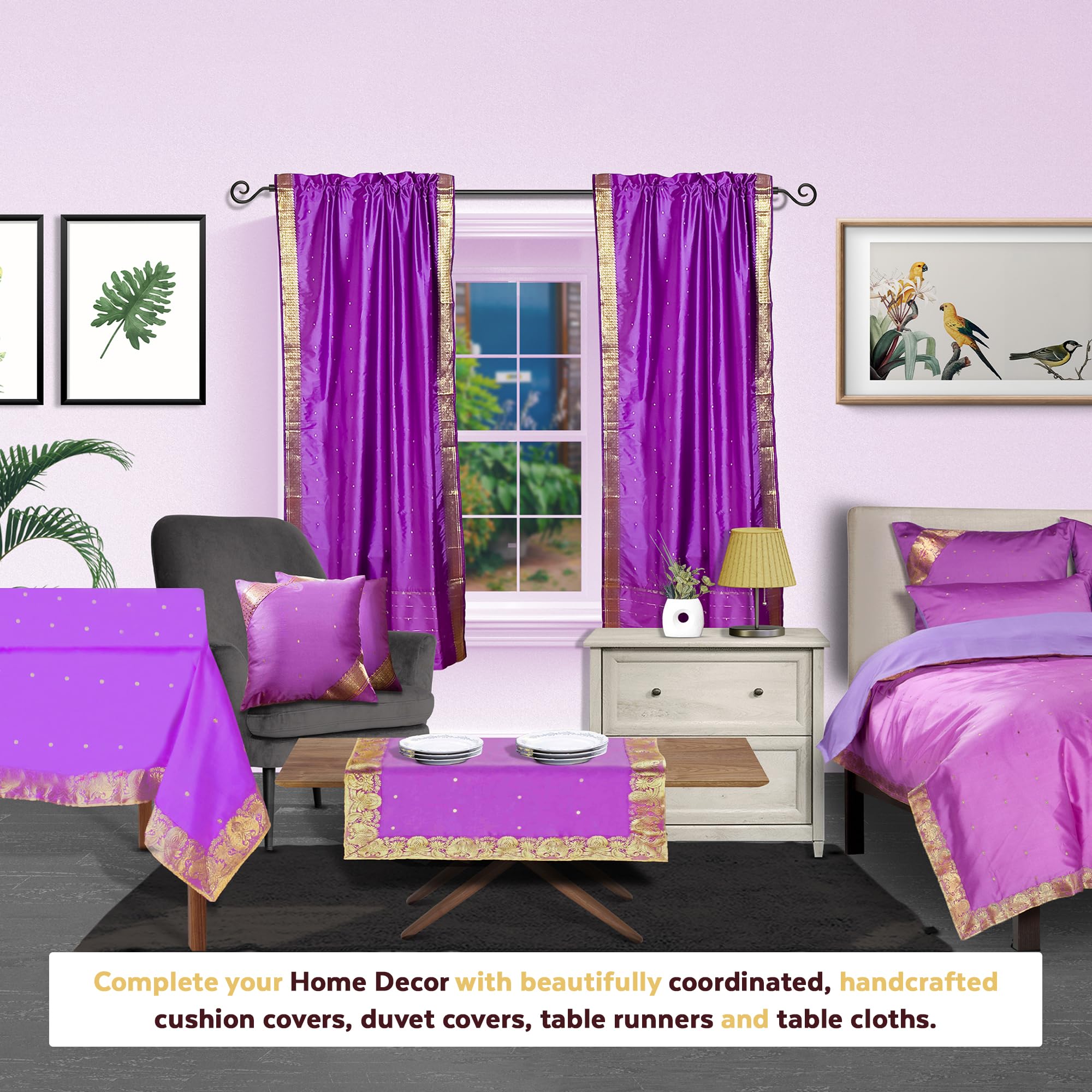Handmade Lavender Indian Sari Curtains 60