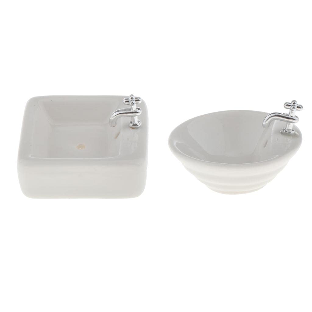 FAKEME 1:12 Scale Miniature Wash Basin Sink - Realistic Dollhouse Bathroom Accessory for DIY Dollhouse Furniture, Model Train Scenes & Miniature Displays
