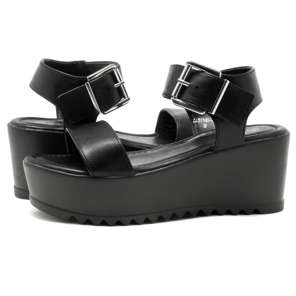 Herstyle Carita Women's Platform Sandals - Open Toe Ankle Strap Wedge Sandals with Chunky Lug Sole | Comfortable & Lightweight Summer Shoes for Casual Outfits, Beach Vacations & Date Nights (Black/White)