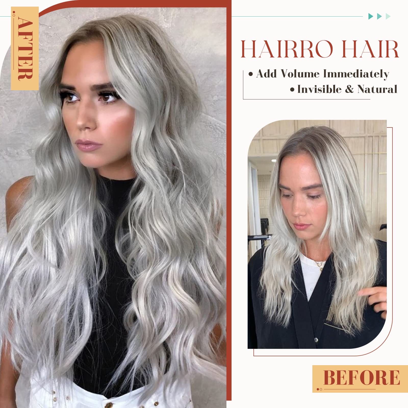 Hairro Glue In Hair Extensions - 100% Real Human Hair Tape In Extensions, Double Sided Skin Weft, 24 Inch 50g (20pcs) - Ash Blonde & Bleach Blonde Highlights for Balayage - Perfect for Daily Wear, Parties & Special Occasions