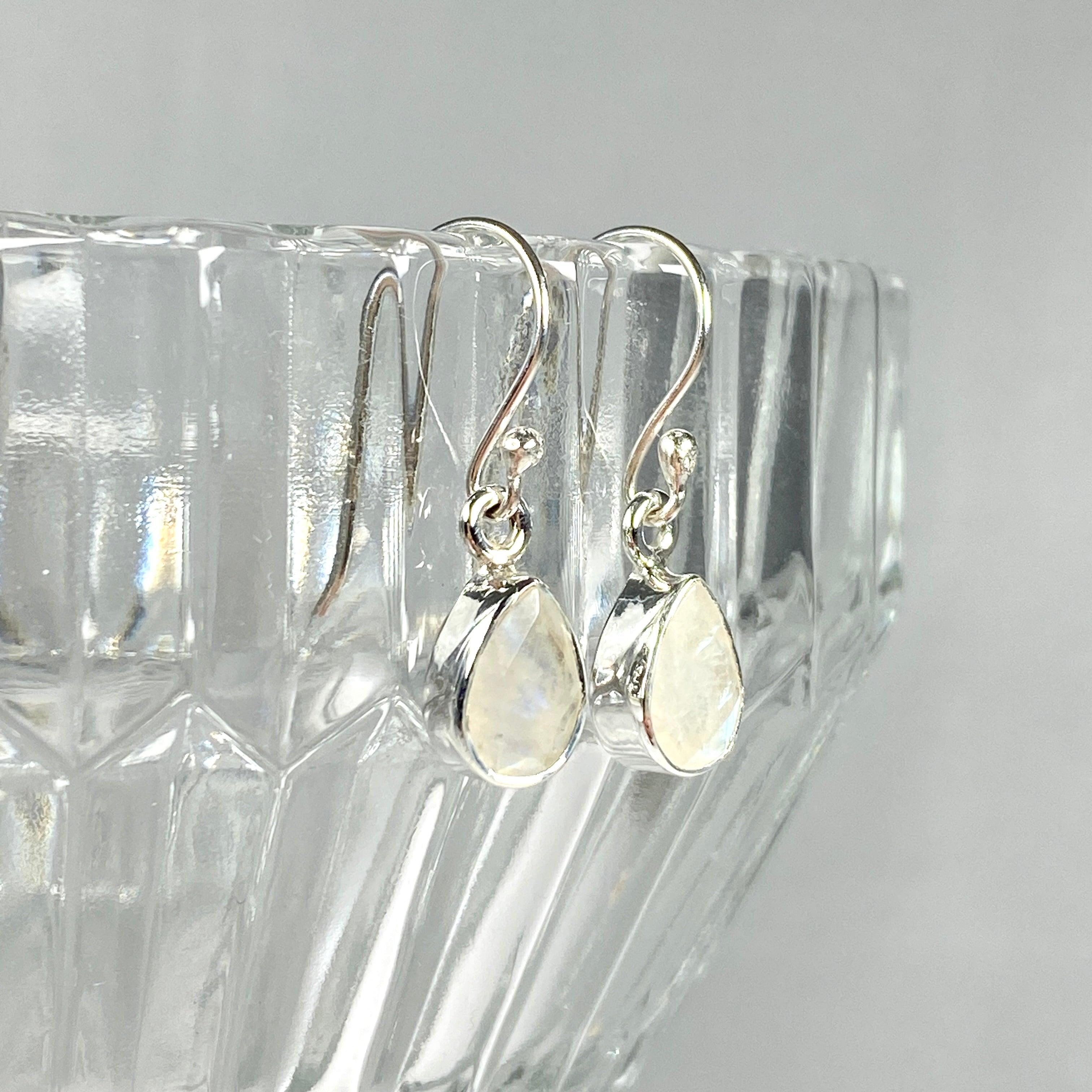 Moonstone Petite Teardrop Faceted Earrings - Dainty Silver Jewelry for Women - Perfect for Weddings, Date Nights & Special Occasions