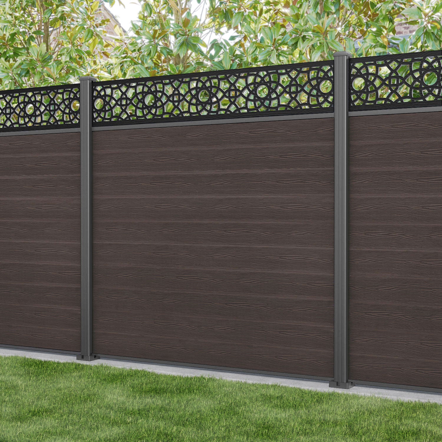 Classic Amber Fence Panel - Mid Brown Color with Aluminum Posts for Garden, Yard, and Outdoor Privacy Fencing