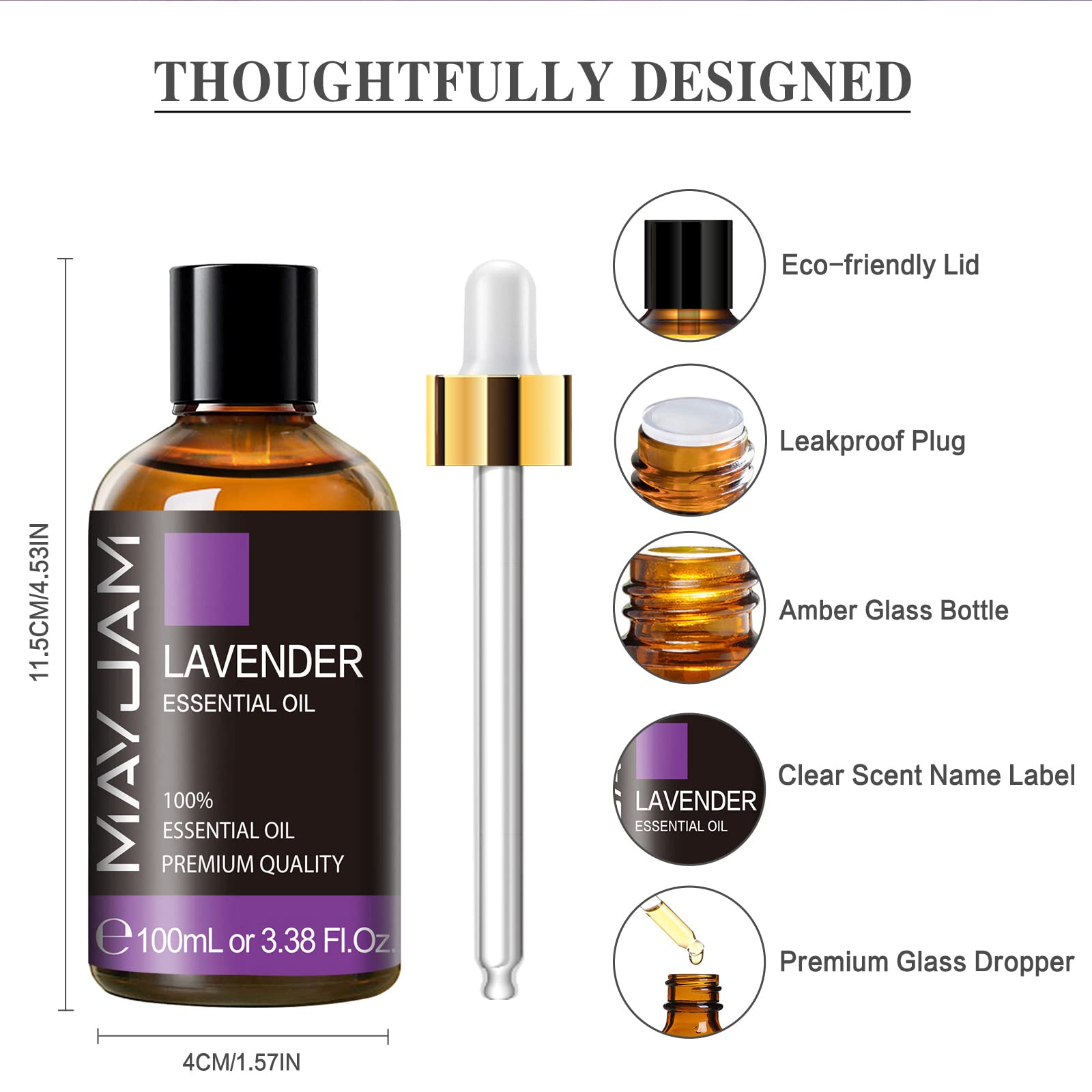 MAYJAM 100% Pure Lavender Essential Oil - 3.38 Fl Oz (100ml) for Aromatherapy, Diffusers, Massage, Soap & Candle Making | Relaxing Scent for Stress Relief, Sleep & Home Spa