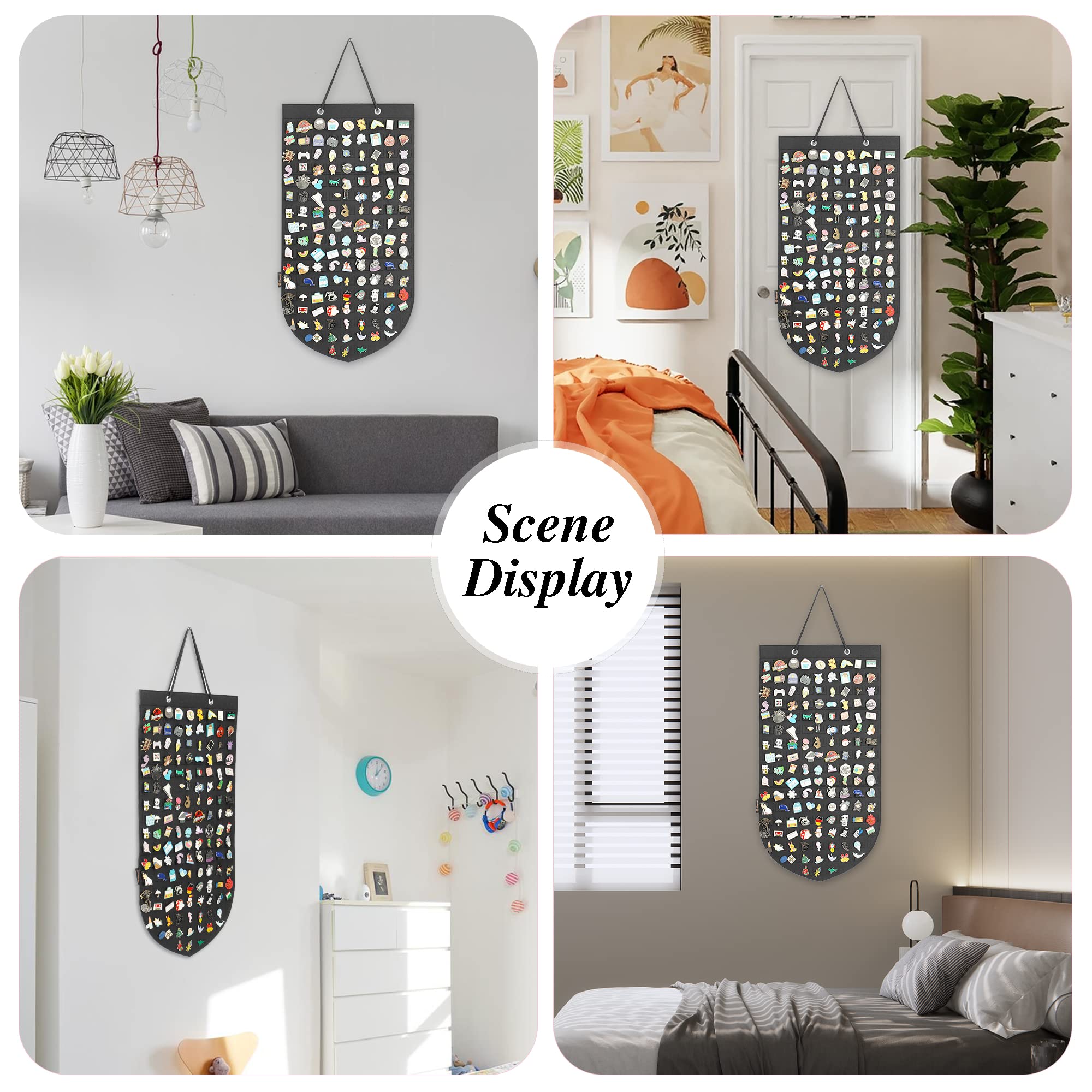 PACMAXI Hanging Brooch Pin Organizer - Display & Storage Case for 96 Pins - Jewelry Collection Holder - Perfect for Brooches, Lapel Pins & Badges (Black, Small) - Ideal for Home, Travel & Gift Organization
