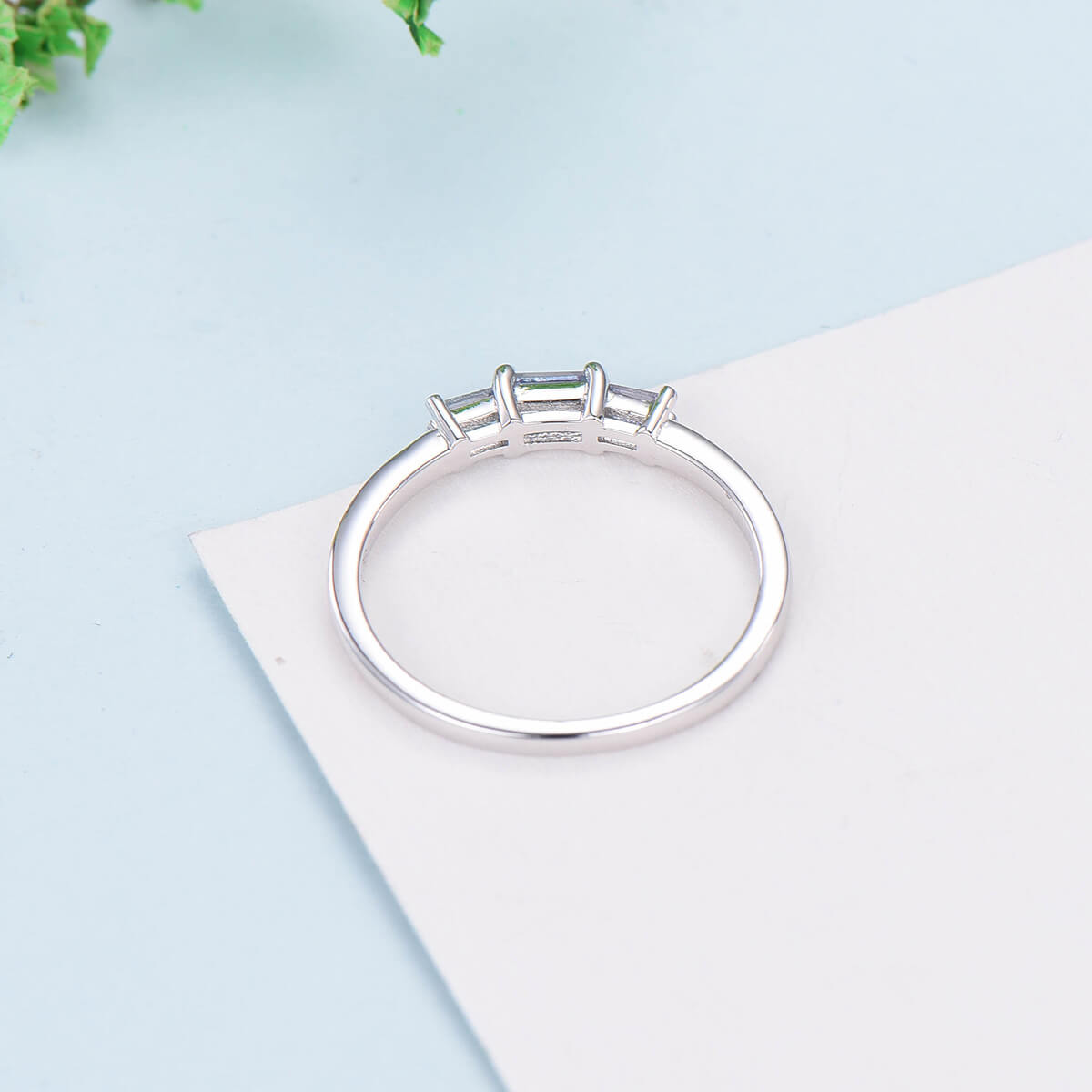 East to West Baguette Alexandrite Ring - Three Stone Color Changing Gemstone Wedding Band, Stackable Dainty Ring for June Birthstone & Anniversary Gift - Perfect for Bridal Jewelry, Engagement Stacking Rings & Special Occasion Gifts
