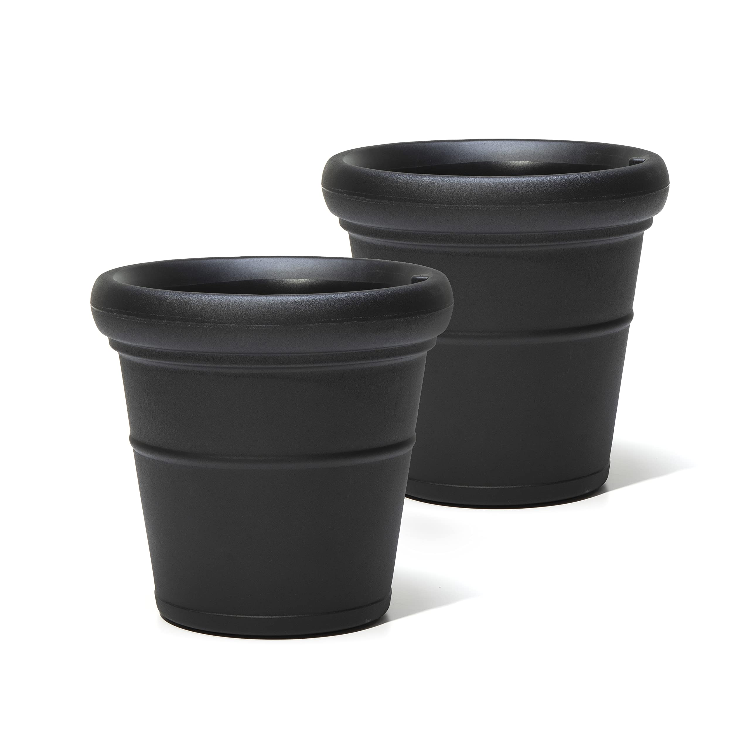 Step2 Claremont Tall Round Planter - 2 Pack Large Outdoor Planters for Gardening, Flowers & Patio Decor - Durable Plastic with Efficient Drainage (Onyx Black) - Perfect for Porch, Deck & Backyard Landscaping