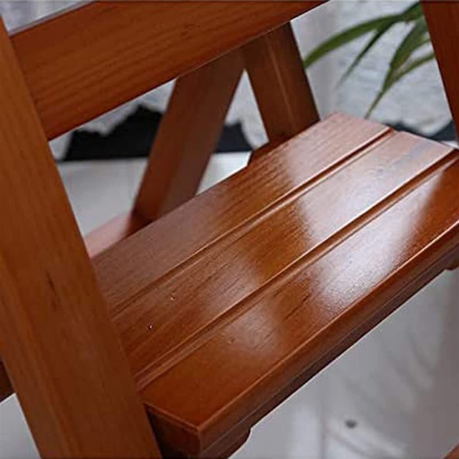 KAZUP 3-Step Foldable Wooden Step Stool with Safety Handrail - Non-Slip Indoor Ladder Stool for Kitchen, Bathroom & Home Storage - Space Saving Foldable Step Stool for Adults & Kids