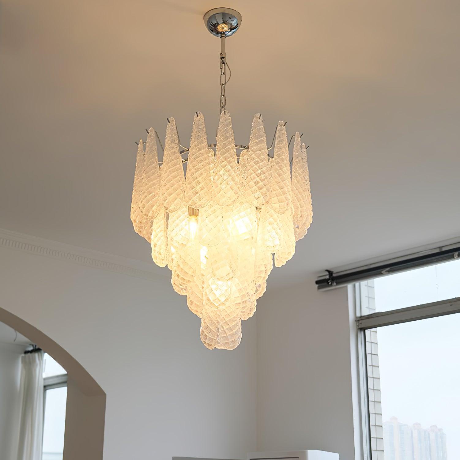 Modern Grid Glass Waterfall Chandelier - Elegant Crystal Ceiling Light Fixture for Dining Room, Living Room & Bedroom Decor | Perfect for Home, Hotel & Wedding Venue Lighting