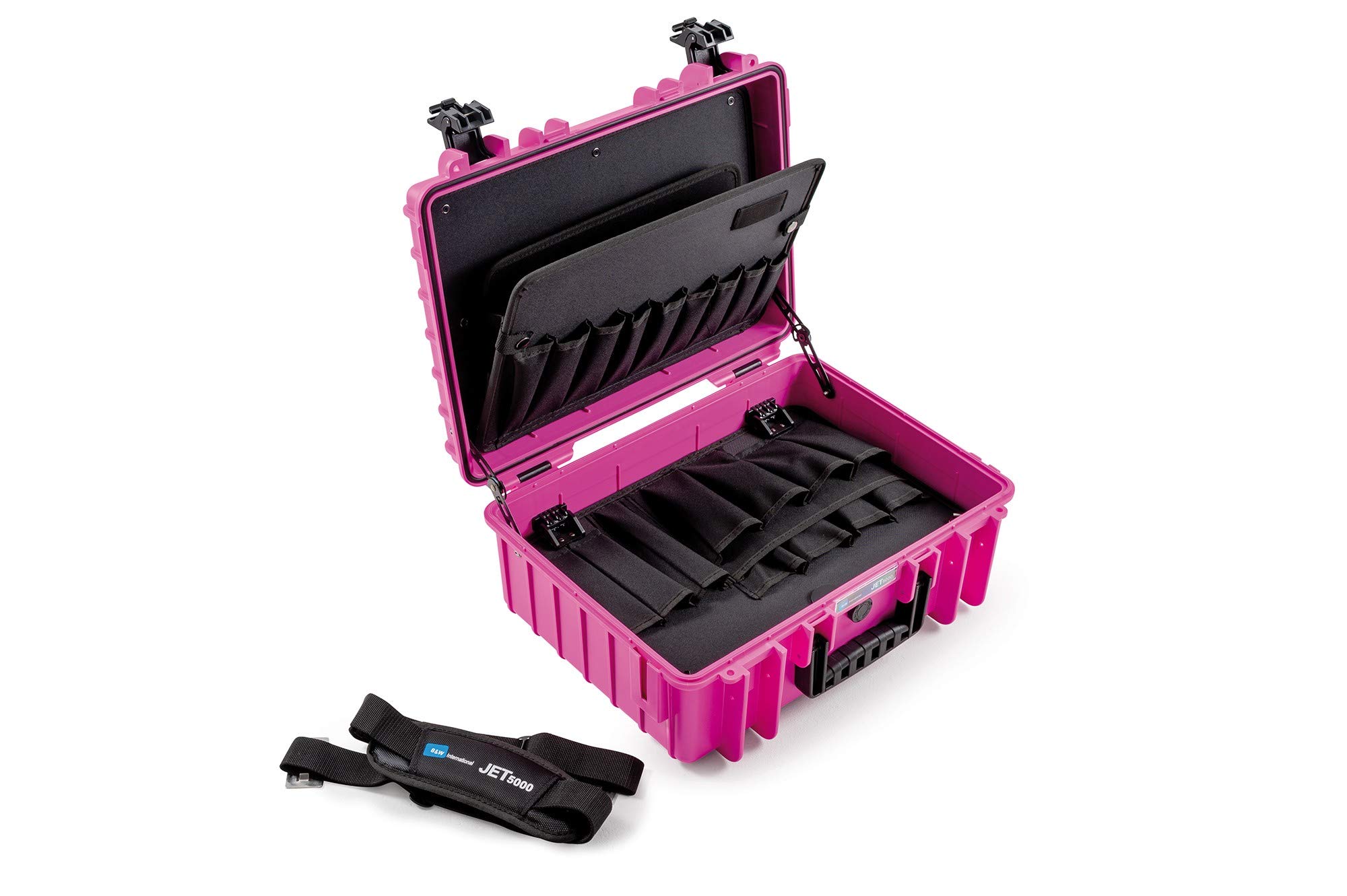 B&W JET 5000 Pink Tool Case with Multiple Pockets - 19.1L PP Storage Box (41.6x28.7x16cm) - Perfect for Mechanics, DIY Projects & Workshop Organization (Tools Not Included)