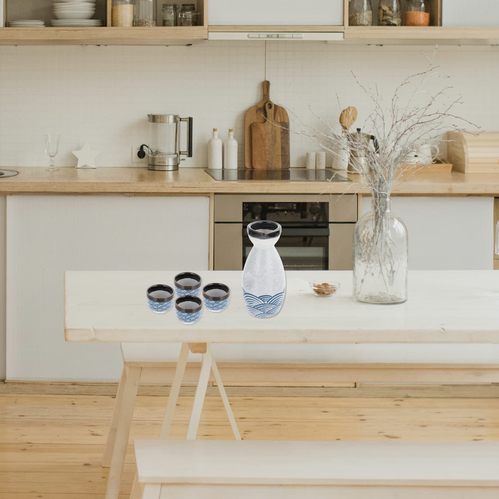 DOITOOL Traditional Japanese Sake Set - Ceramic Sake Pot & 4 Cups - Authentic Japanese Drinking Vessels for Sake, Tea, or Cocktails - Perfect for Home Entertaining, Japanese Culture Lovers & Unique Gift Giving (Blue)
