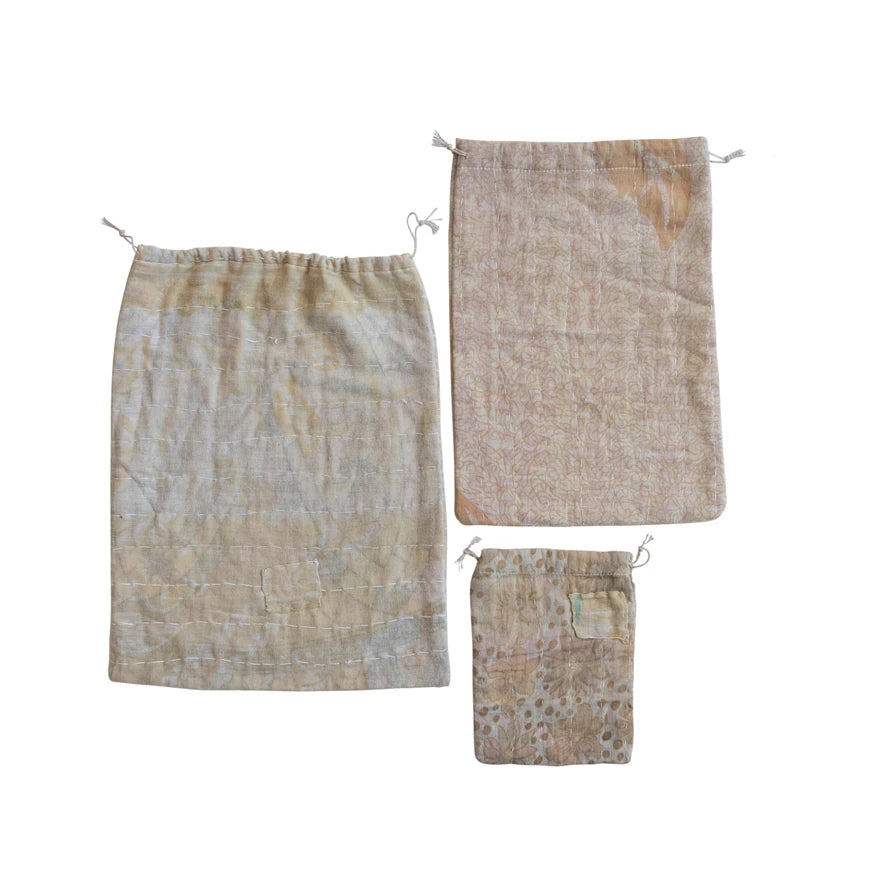 Vintage Cotton Kantha Drawstring Bag - Handmade Boho Purse for Women - Perfect for Yoga, Beach & Festival Use