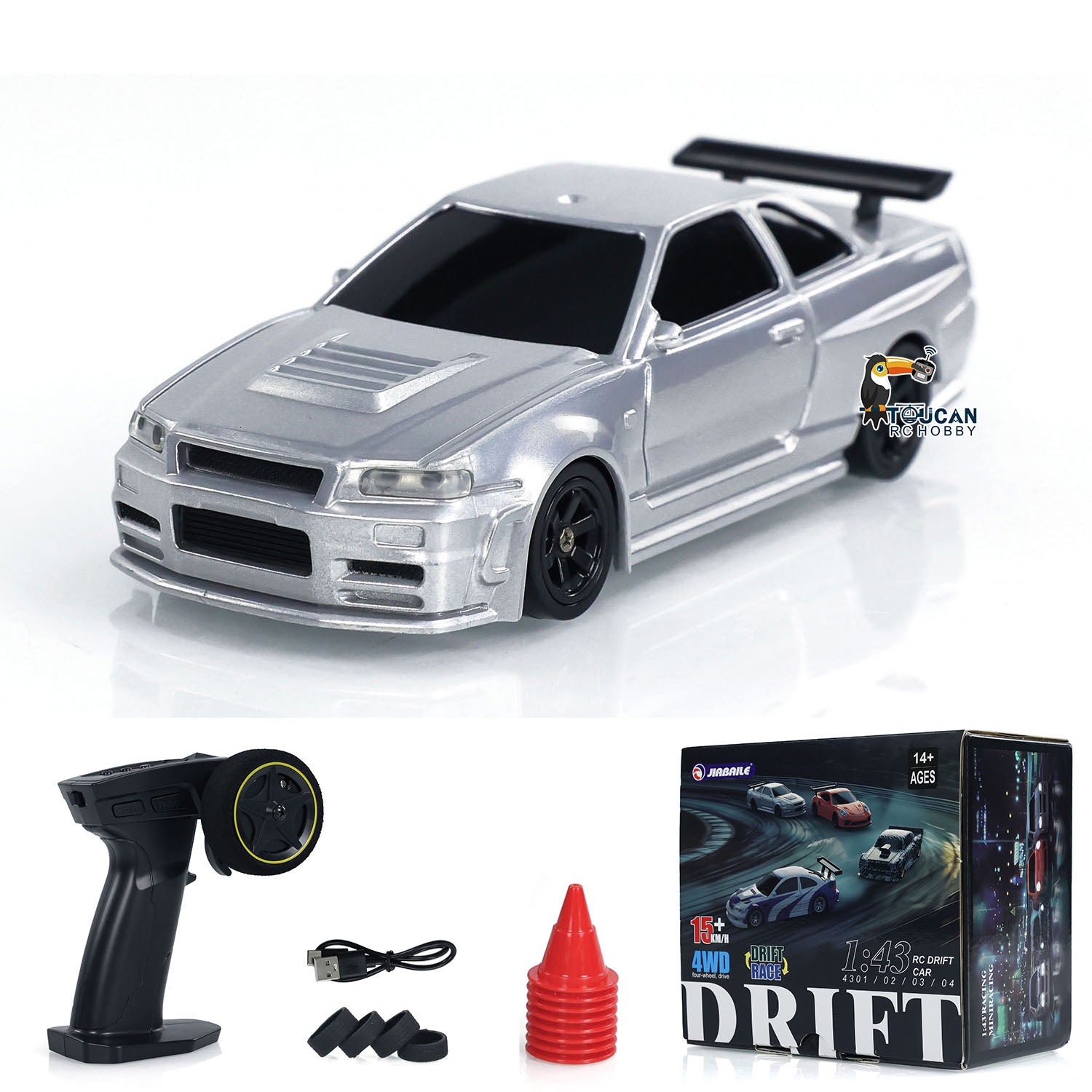 1:43 TOUOCAN HOBBY Plastic Mini Drift RC Car - Remote Control Race Car Toy with LED Lights & Traffic Safety Cones (11x4.5x3cm) - Perfect for Indoor Racing, Kids Birthday Gifts & RC Car Enthusiasts