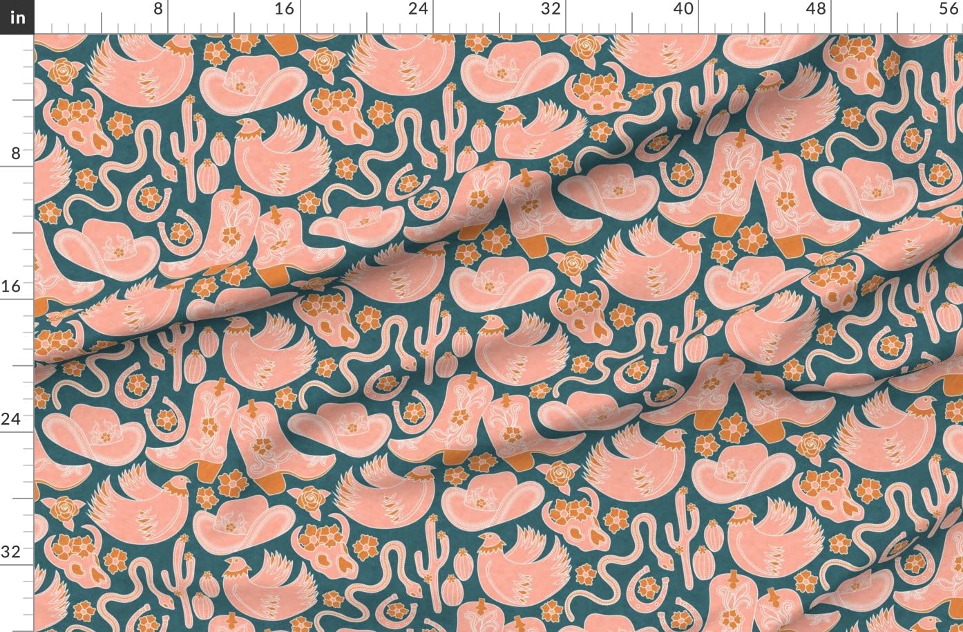 Feminine Western Rustic Country Blush Gold Floral Printed Denim Fabric by The Yard - Bottomweight Cotton Material for Cowgirl Apparel, Home Decor & Upholstery | Perfect for DIY Dresses, Curtains, Throw Pillows & Western-Themed Crafts