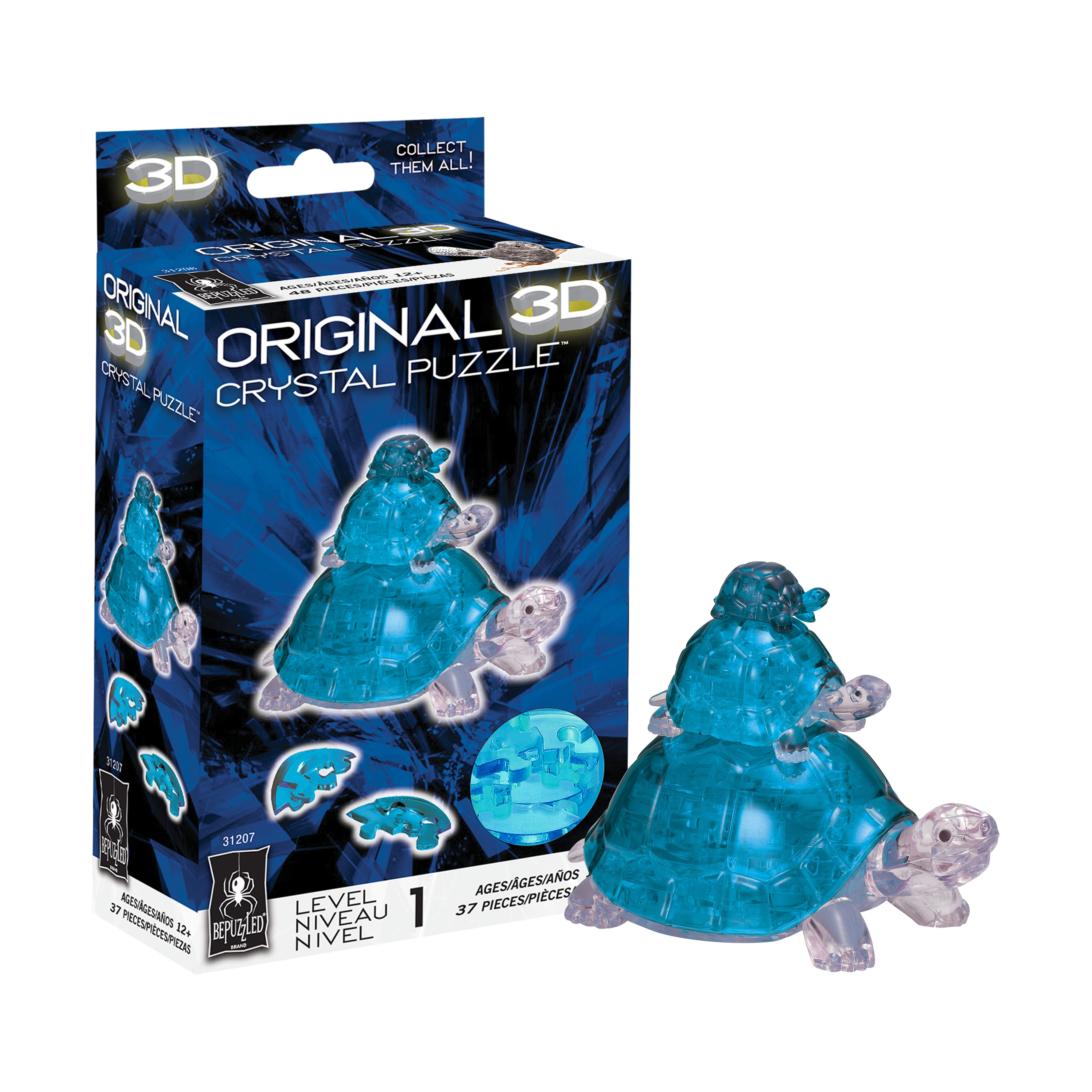 3D Crystal Puzzle Tranquil Turtles Assembly Kit - 37 Piece Blue Ocean Turtle Brain Teaser for Adults & Teens - Perfect for Stress Relief, Home Decor & Gift Giving