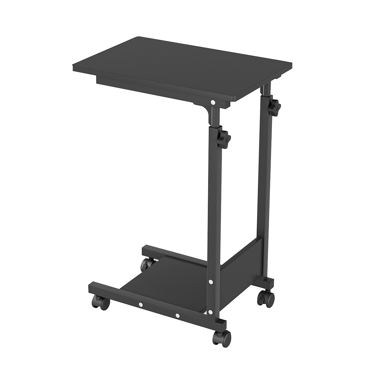 Adjustable Height C-Shaped Side Table with Wheels - Rolling Tray with Storage for Sofa, Bed & Hospital Use - Mobile Laptop Desk for Home Office & Living Room - Perfect as Bedside Table, Computer Desk & Nursing Table