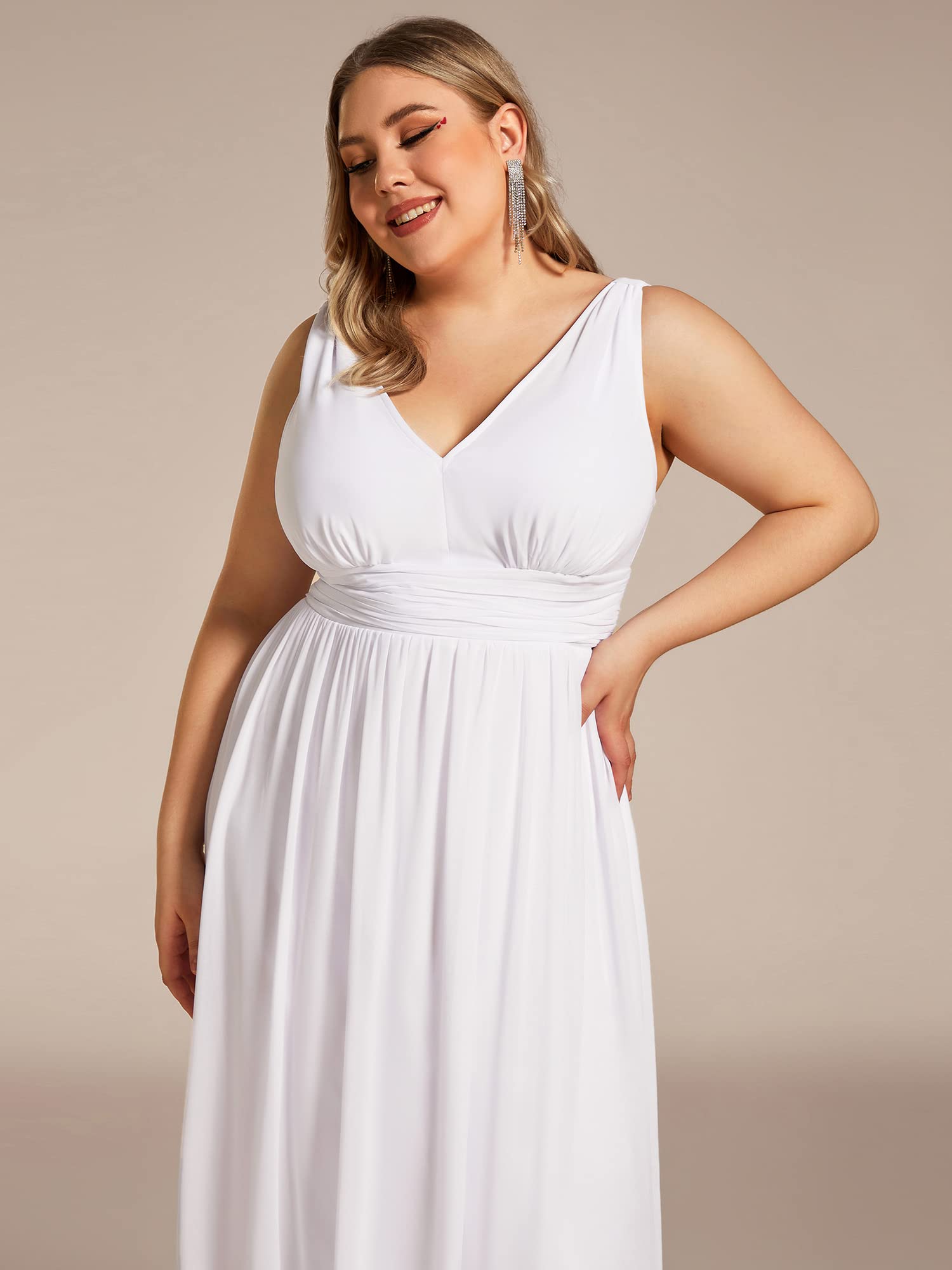 Ever-Pretty Women's Plus Size V-Neck Sleeveless Pleated Chiffon Maxi Dress - Formal Evening Gown & Bridesmaid Dress (Style 09016-DA) | Perfect for Weddings, Proms, and Special Occasions