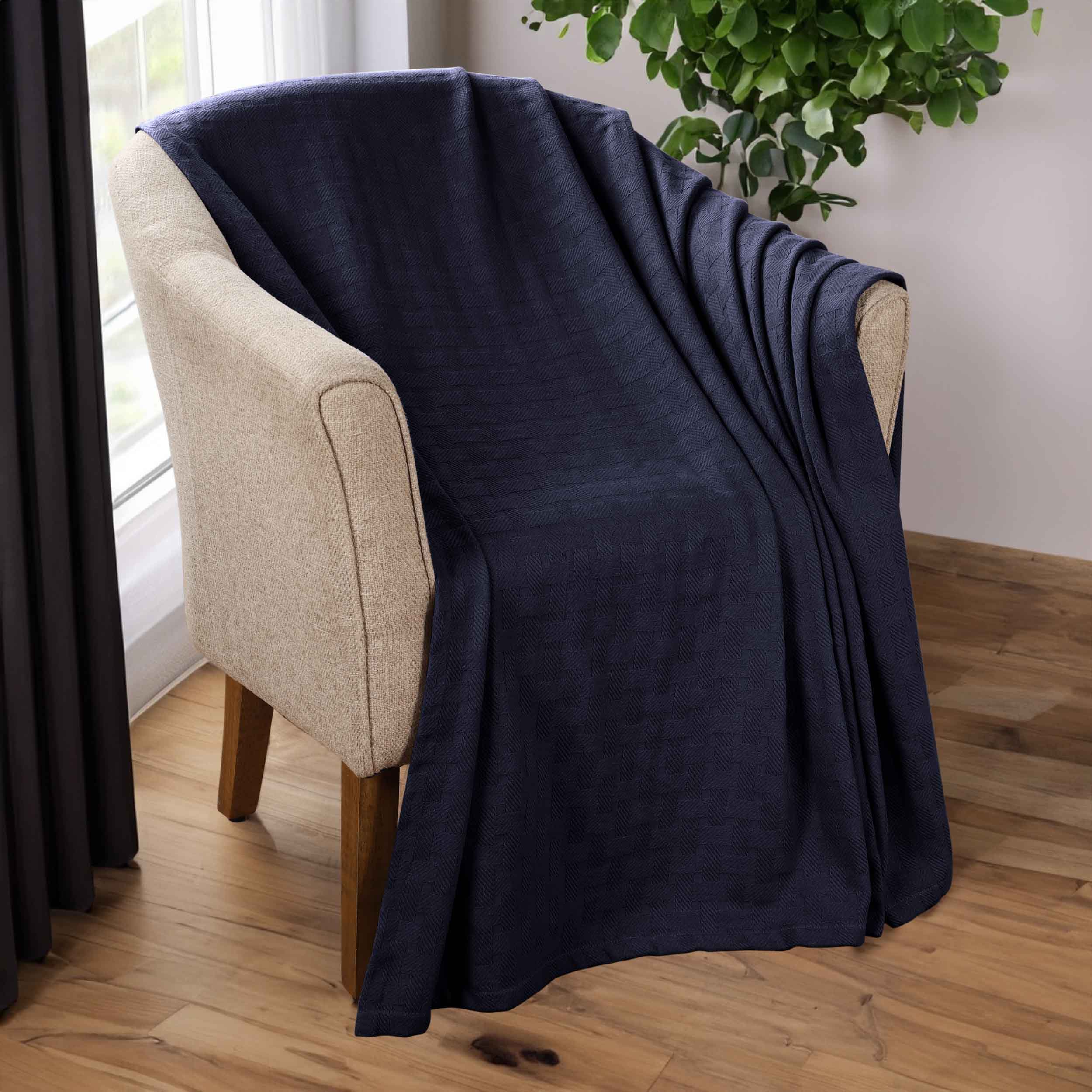Soft Basketweave All-Season Cotton Bed Blanket & Sofa Throw - Lightweight Breathable Blanket for Bedroom, Living Room, Travel and Outdoor Use