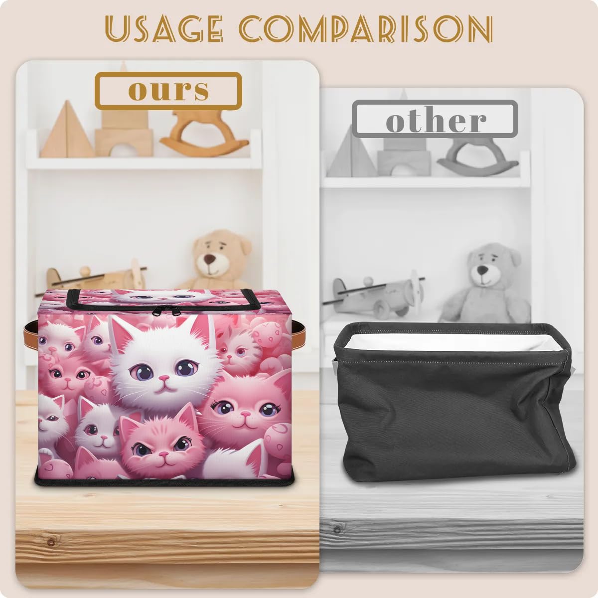 Collapsible Storage Bins with Lids - Cute Kitten Design Stackable Fabric Storage Cubes | Dustproof Closet Organizer for Clothes, Toys, Blankets | Perfect for Bedroom, Nursery, and Home Organization