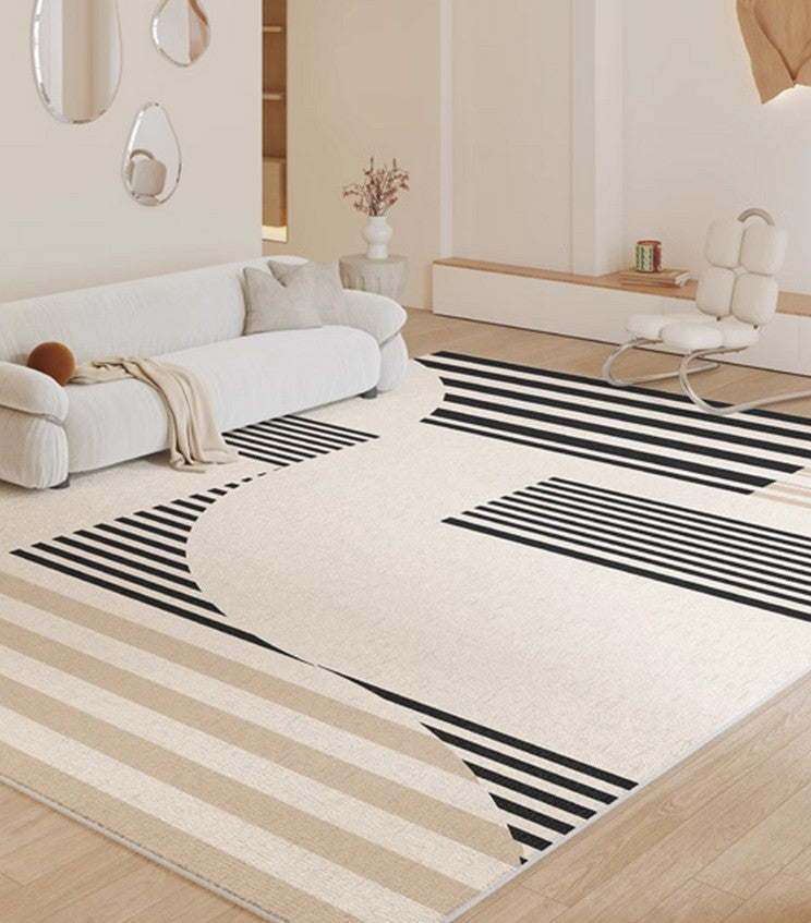 Contemporary Modern Rugs - Black Stripe Abstract Design for Living Room, Bedroom & Dining Room - Soft Non-Slip Area Rug for Home Decor & Office Spaces