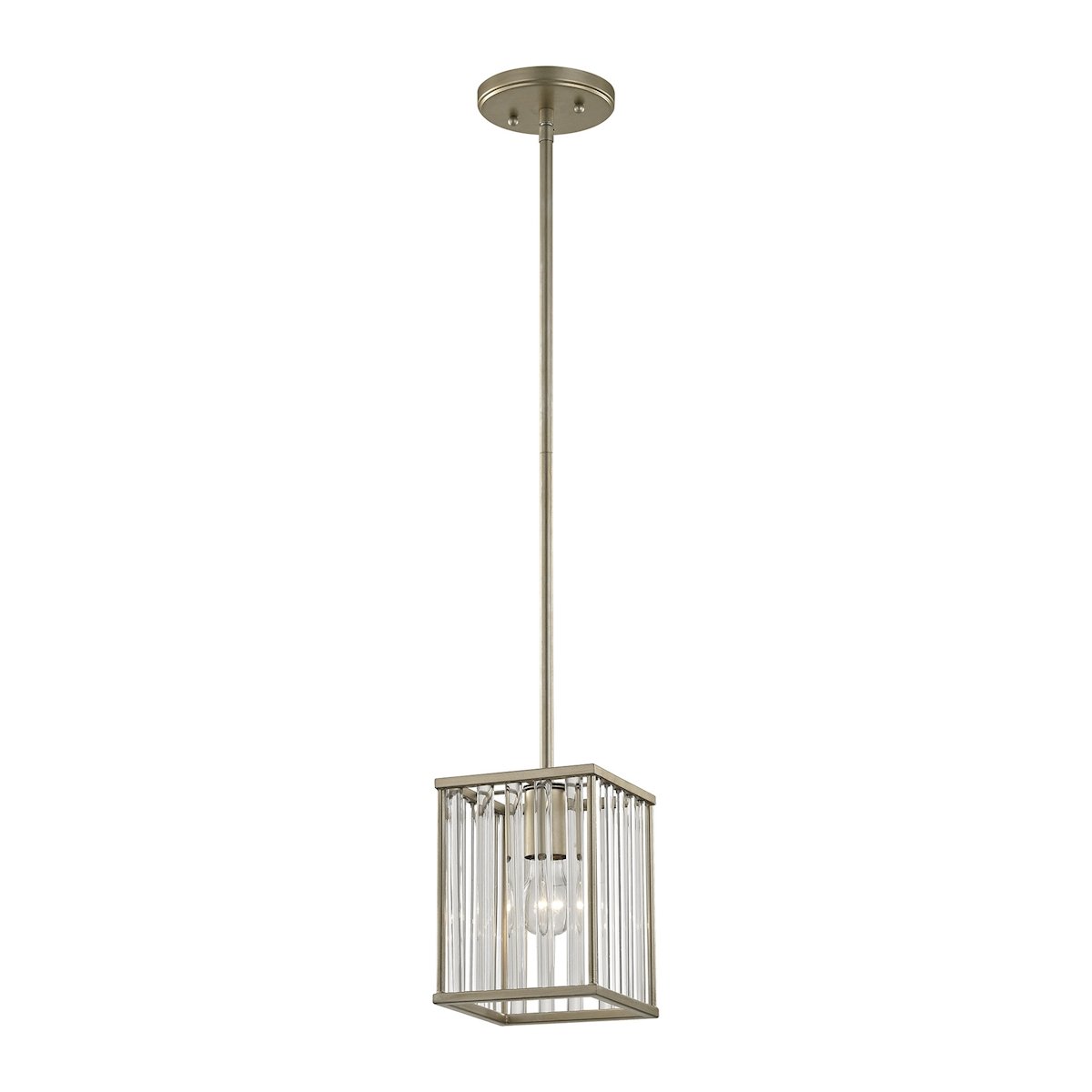 Vintage Style Ridley 1-Light Mini Pendant Light Fixture - Aged Silver Finish with Oval Glass Rods for Kitchen Island, Dining Room or Entryway Lighting