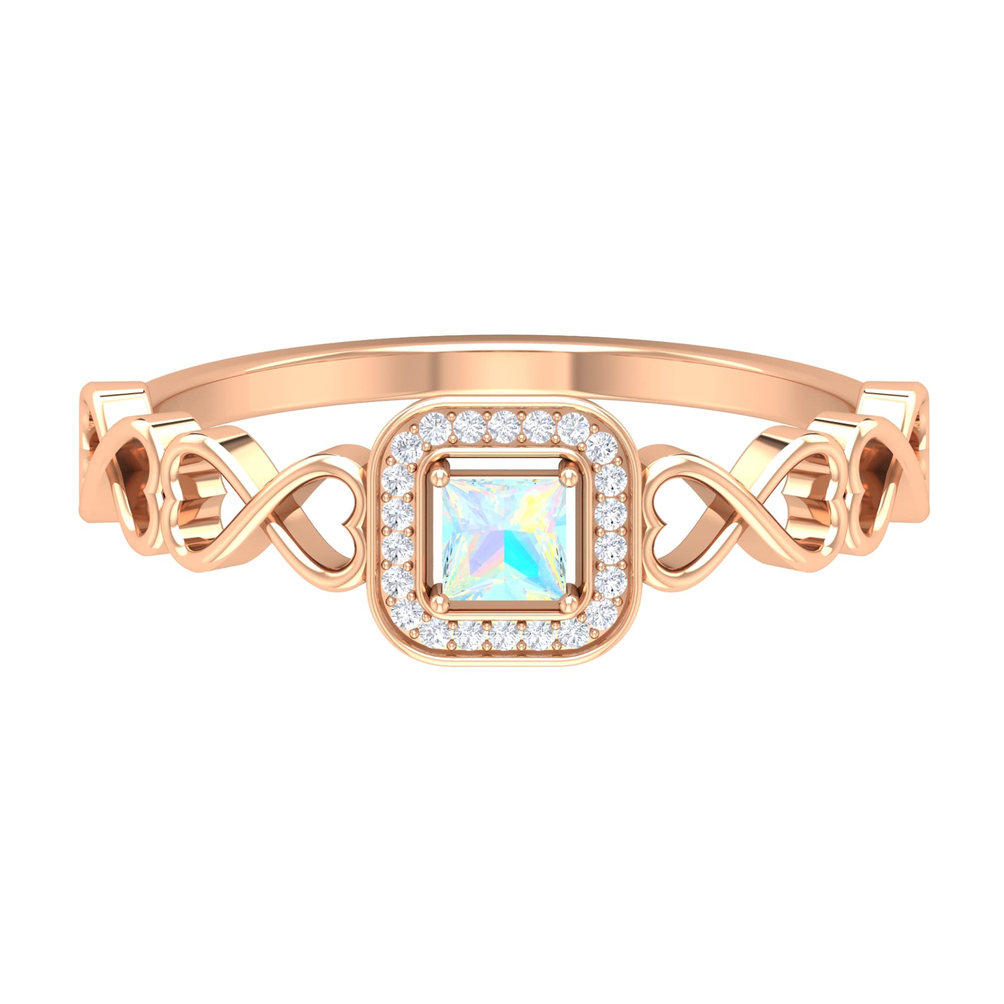 Ethiopian Opal Engagement Ring 14K Solid Gold with Diamond Halo - Infinity Heart Design for Wedding, Anniversary & Romantic Gifts