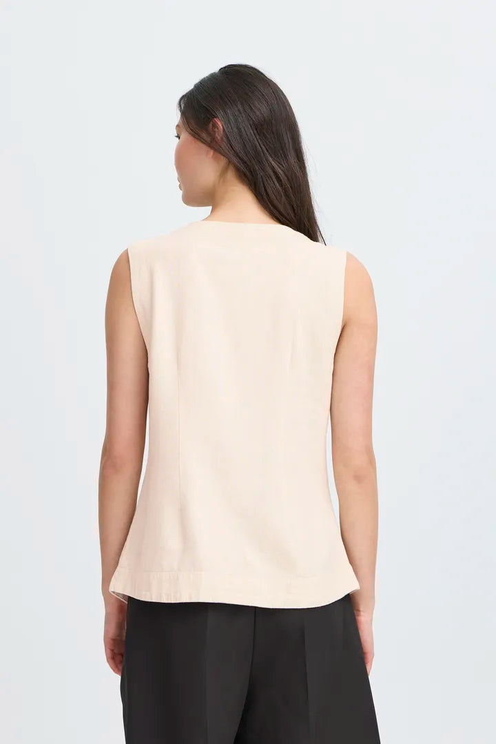 Linno Sleeveless Waistcoat Top for Women - Natural Ecru Summer Vest, Casual Office Wear & Layering Piece