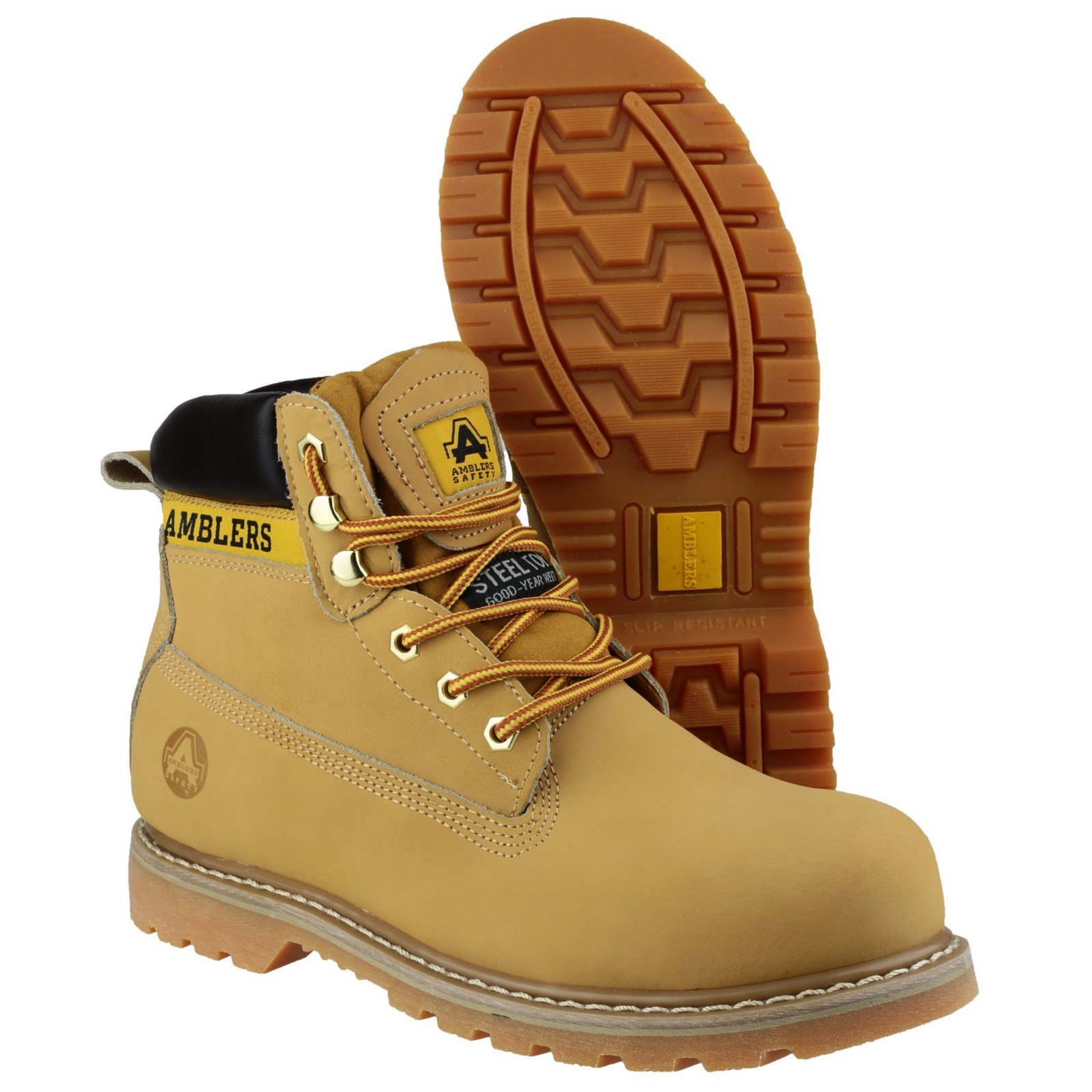 Amblers Women's Steel Toe Lace-Up Work Boots with Textile Lining - Honey Brown - Size 5-12 | Comfortable & Durable Safety Shoes for Construction, Warehouse & Outdoor Work