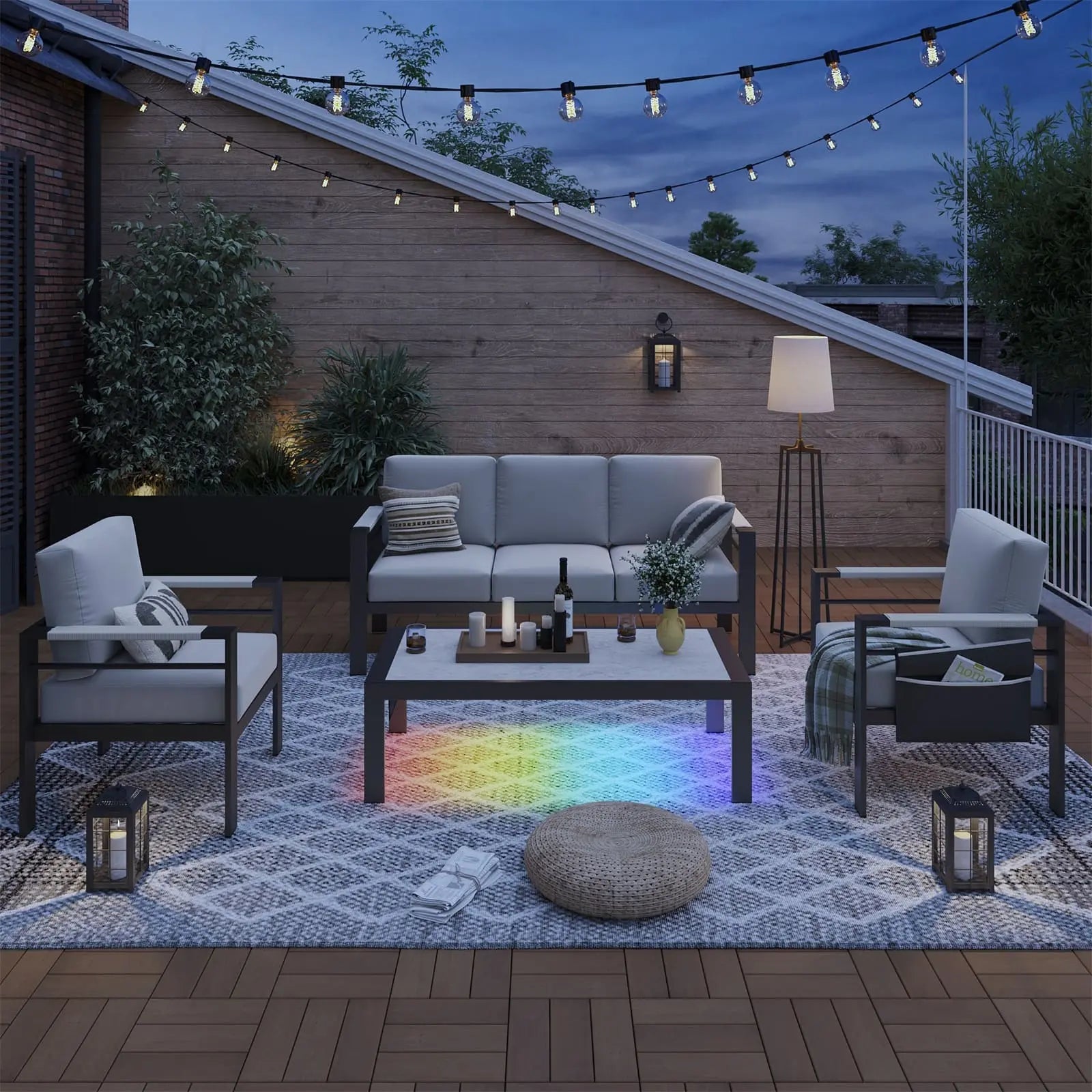 Bestier LED Aluminum Patio Coffee Table - Modern Outdoor Furniture with Built-in Lights for Garden, Deck, Backyard & Poolside Relaxation