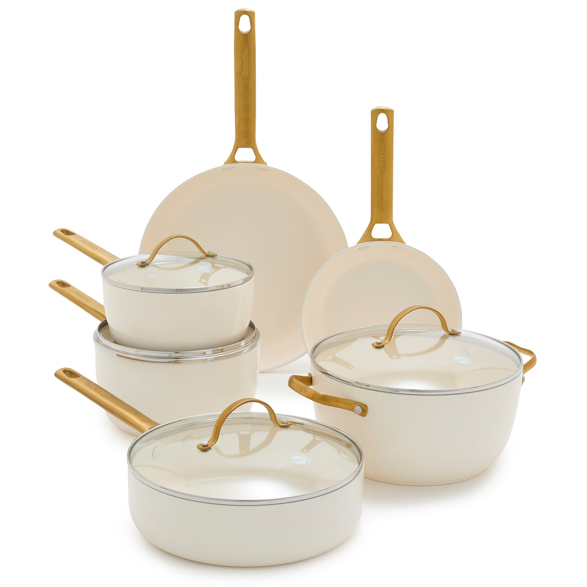 Premium Ceramic Nonstick 10-Piece Cookware Set - Scratch-Resistant & PFOA-Free, Cream Color | Perfect for Healthy Cooking, Frying, Baking & Everyday Meal Prep