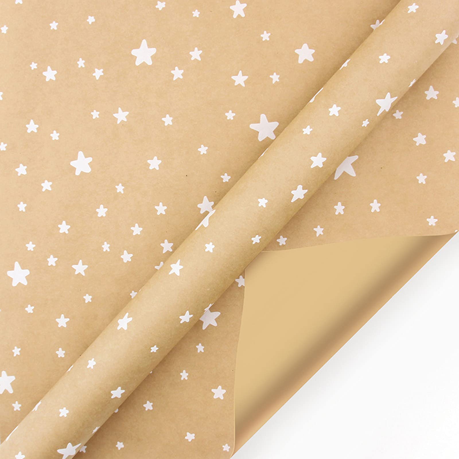 Eco-Friendly Kraft Wrapping Paper with Christmas Star Prints - Holiday Gift Wrapping, Present Packaging, and DIY Crafts for Xmas Decorations