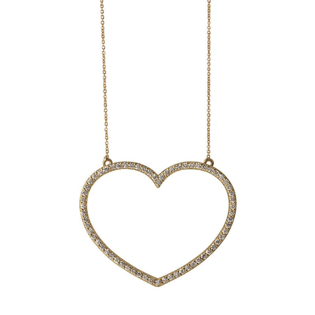18K Gold Diamond Open Heart Pendant Necklace for Women - Elegant Gift for Valentine's Day, Anniversary & Special Occasions