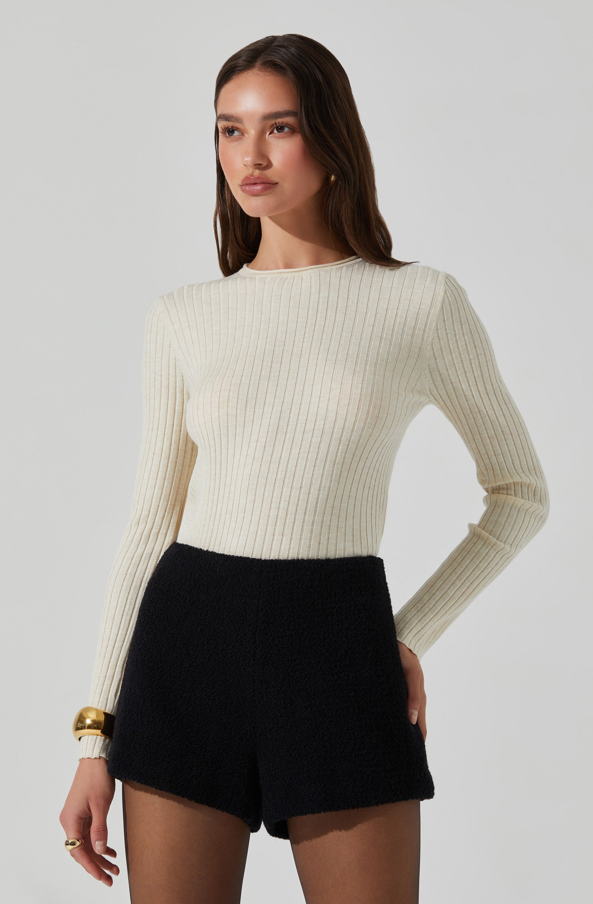 Reece Ribbed Long Sleeve Sweater for Women - Soft Knit Pullover Top, Winter Warm Turtleneck Jumper (Casual Outfits, Office Wear, Date Night)
