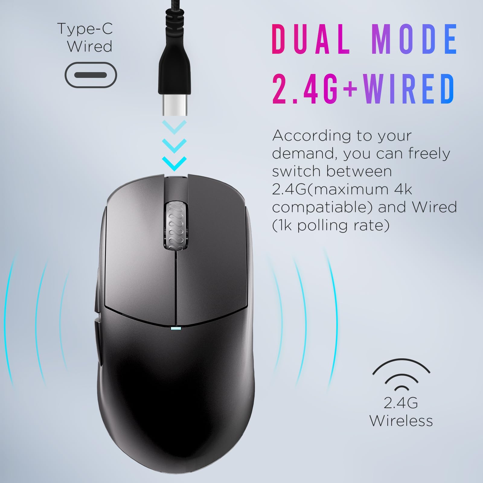 Lamzu Atlantis Mini 4K Wireless Gaming Mouse - Ultra Lightweight 51g, 26000 DPI, Symmetrical Design, Mechanical Switches, Silver TTC Encoder, PAW3395 Sensor, Nordic 52840-4k Dongle - Perfect for FPS, MOBA & Esports Gaming