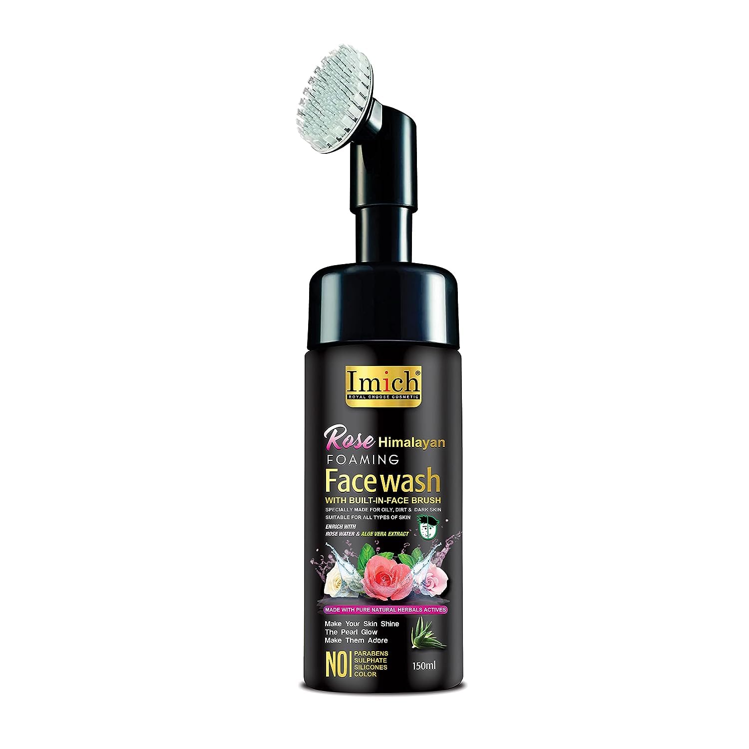 Himalayan Rose Foaming Face Wash with Built-In Brush - Gentle Cleanser for Sensitive Skin, Perfect for Daily Skincare Routine & Travel