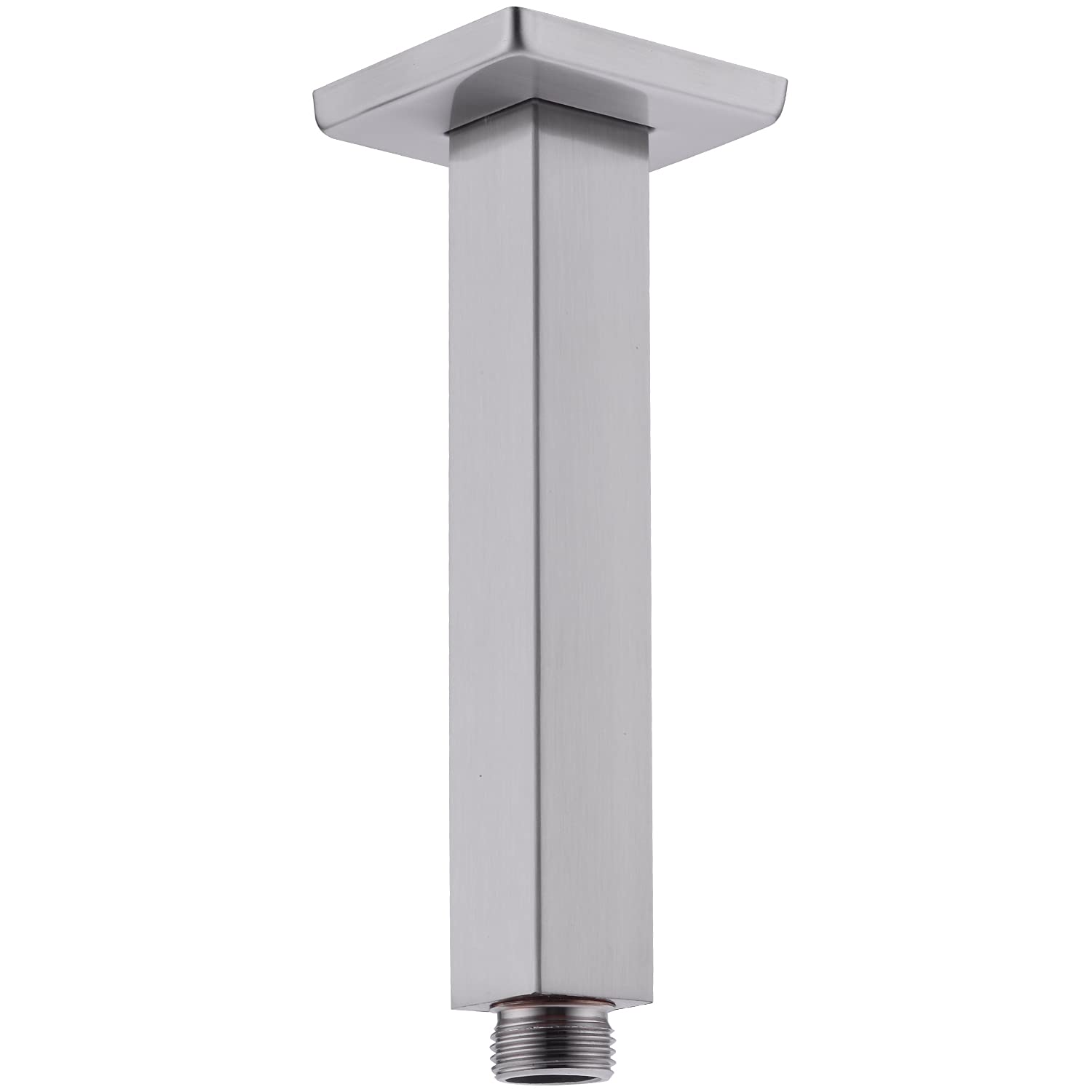 6 Inch Square Ceiling Mount Shower Arm with Flange - Universal Rain Shower Connection in Brushed Nickel - Perfect for Modern Bathroom Renovations & Spa-Like Shower Experience