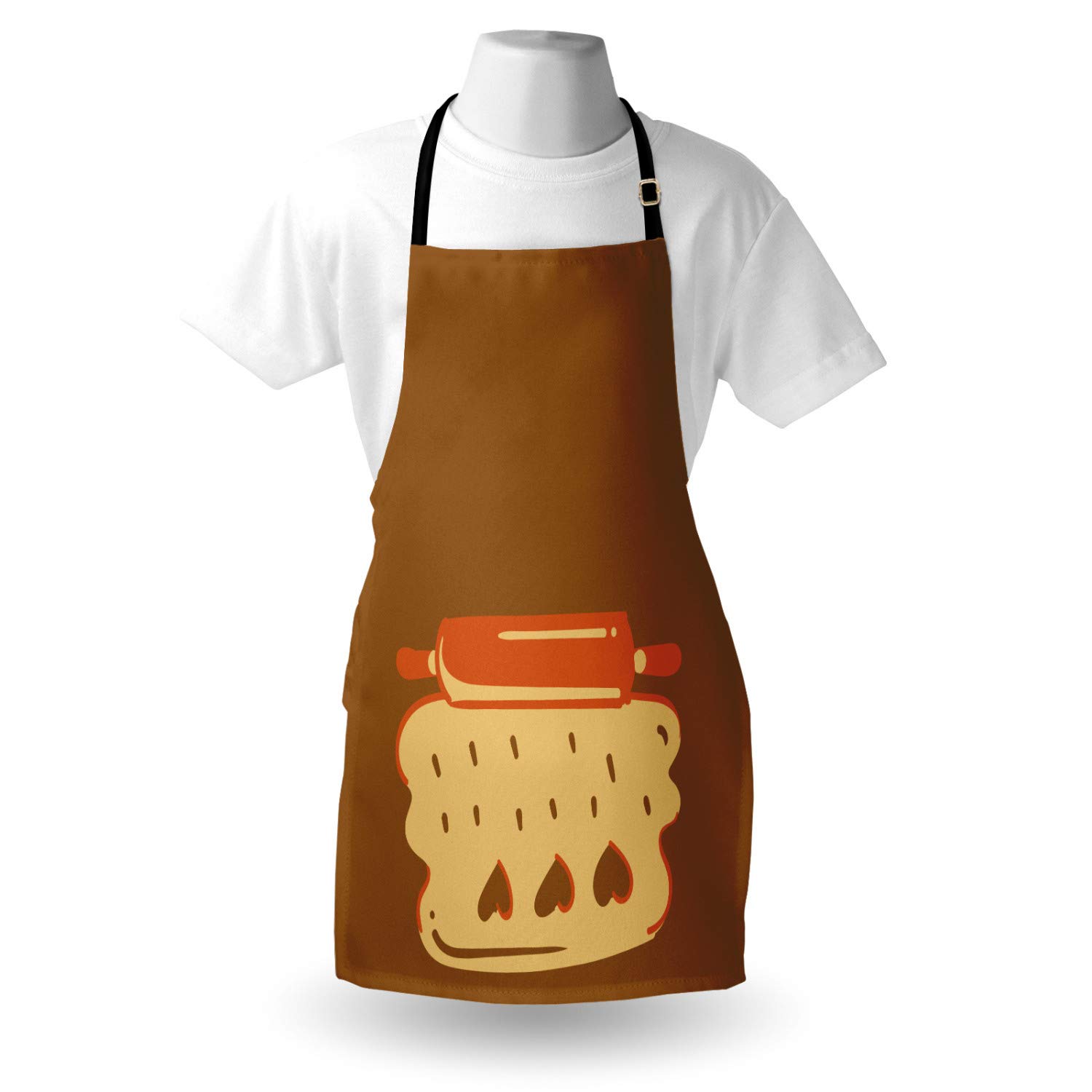 Ambesonne Personalized Chef Apron - Cartoon Baking & Cooking Design with Colorful Rolling Pin Dough Motif - Adjustable Neck Unisex Kitchen Bib for Adults (Pale Brown) - Perfect for Home Cooking, Baking, BBQ & Culinary Gifts