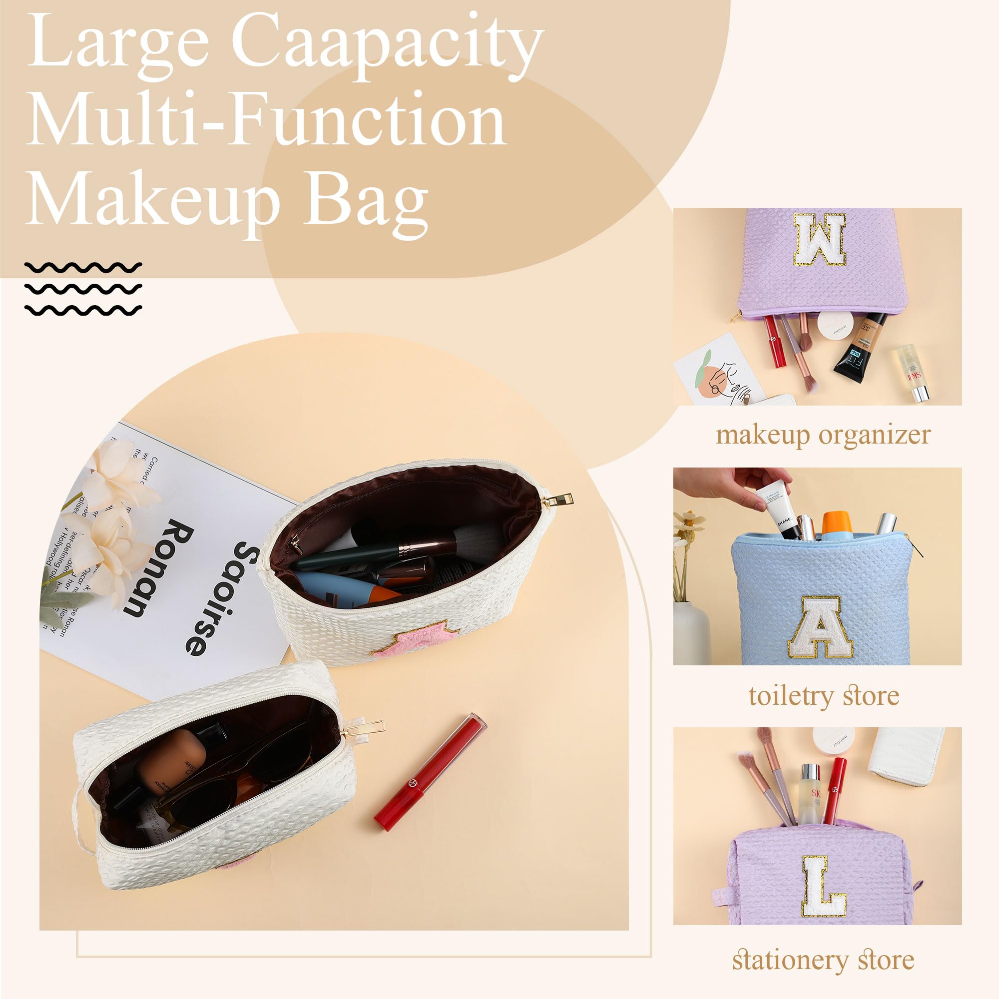 Personalized Monogram Initial Makeup Bag for Women & Teens - Cute Purple Cosmetic Pouch, Travel Toiletry Organizer | Perfect for Travel, Gym, Bridal Shower & Daily Makeup Storage
