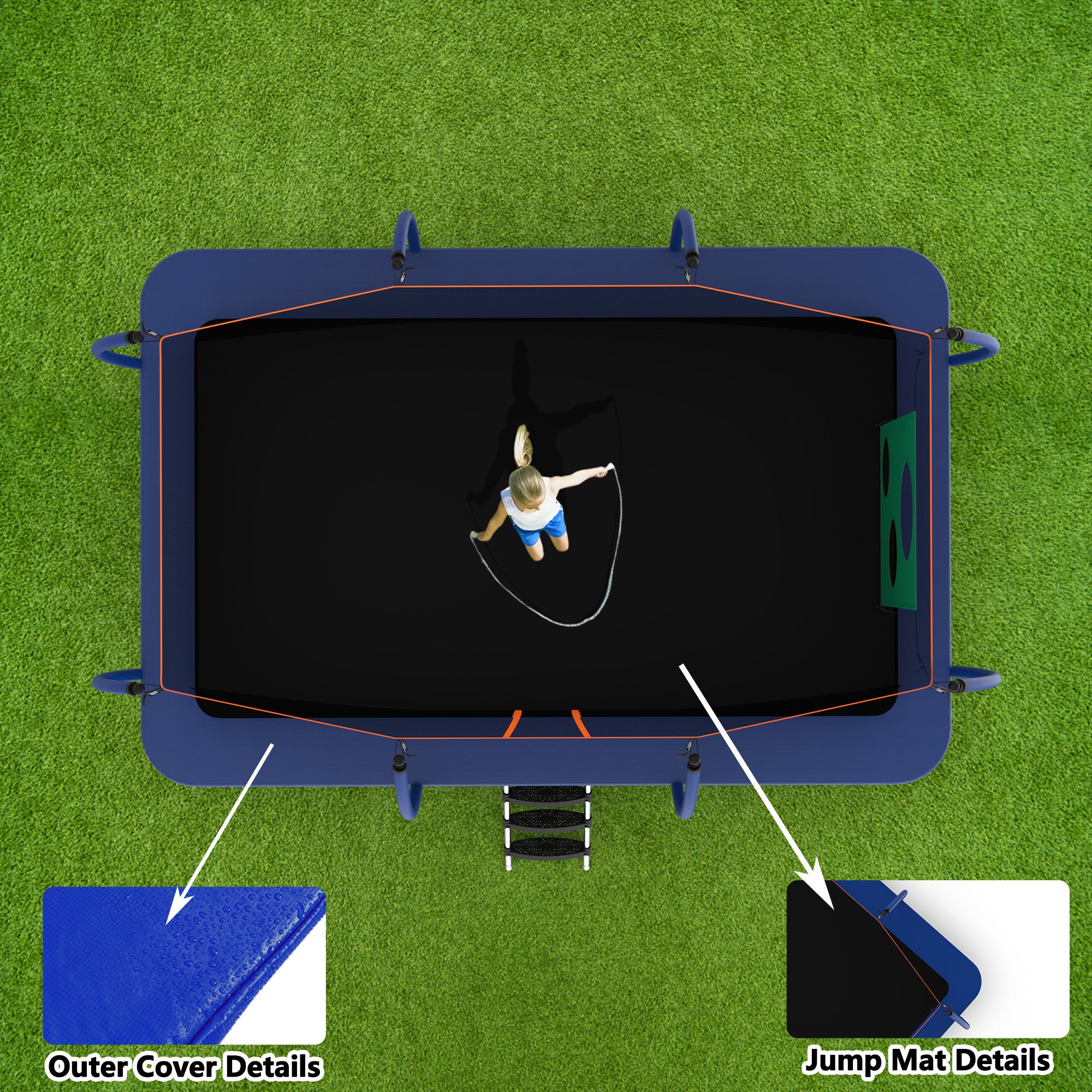 10X16FT Outdoor Square Trampoline for Kids & Adults - Heavy Duty Rectangular Bouncing Mat with Safety Net - Perfect for Backyard, Gym Training, and Family Fun Activities