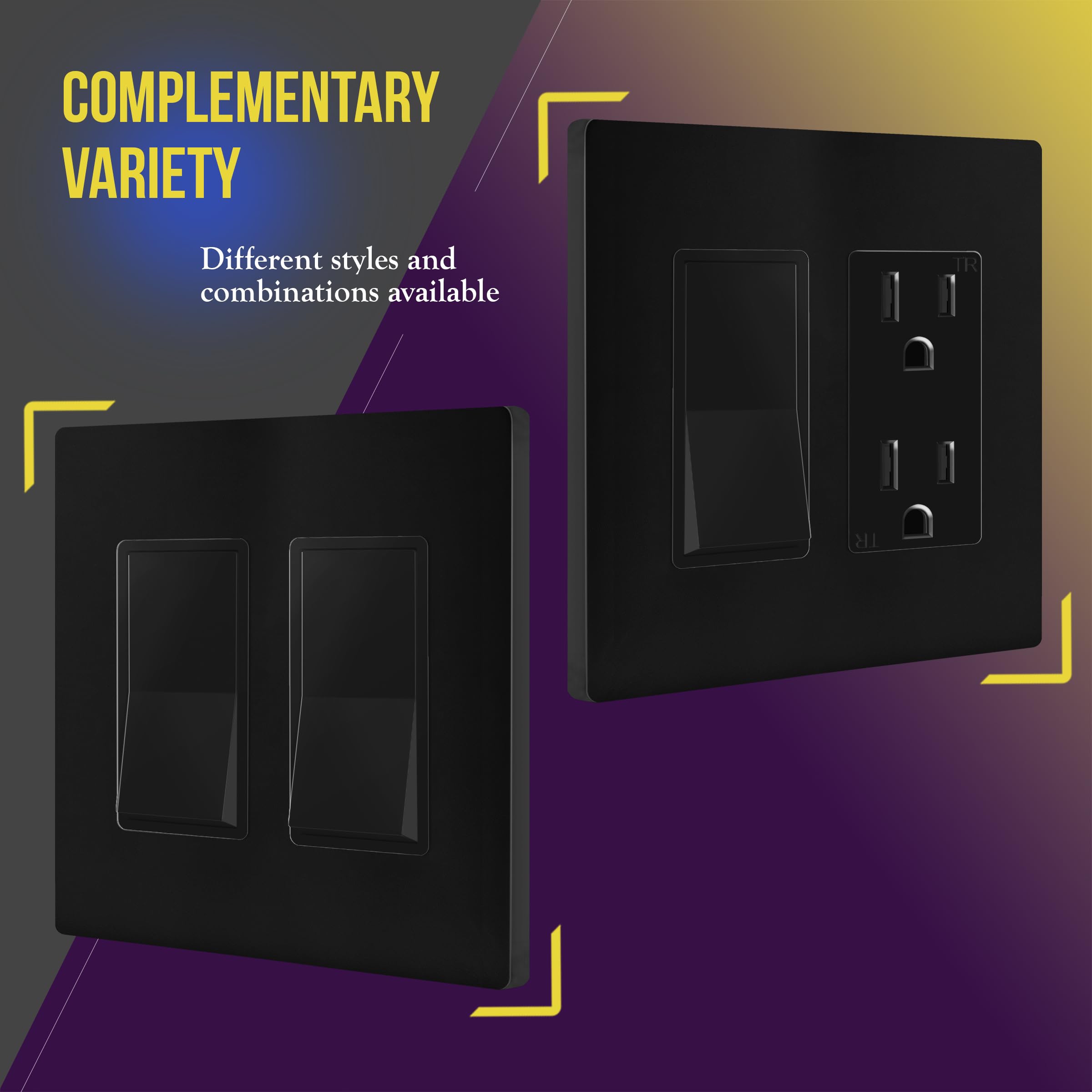 ENERLITES Screwless Decorator Wall Plates - Child Safe Outlet Covers, 2-Gang Size 4.68