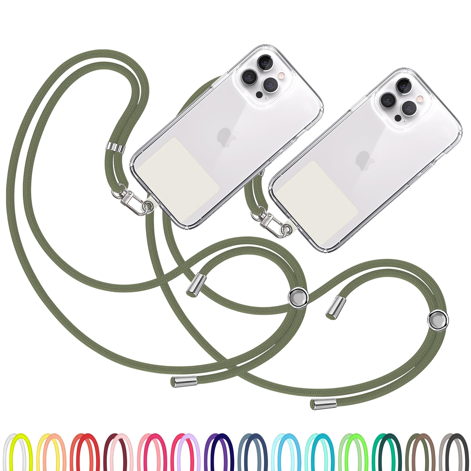 2X Universal Adjustable Phone Lanyard - Army Green & White Ice Patch - Comfortable Neck Strap for Smartphones - Crossbody Phone Holder for iPhone, Samsung, Galaxy - Perfect for Work, Travel, Gym & Outdoor Activities