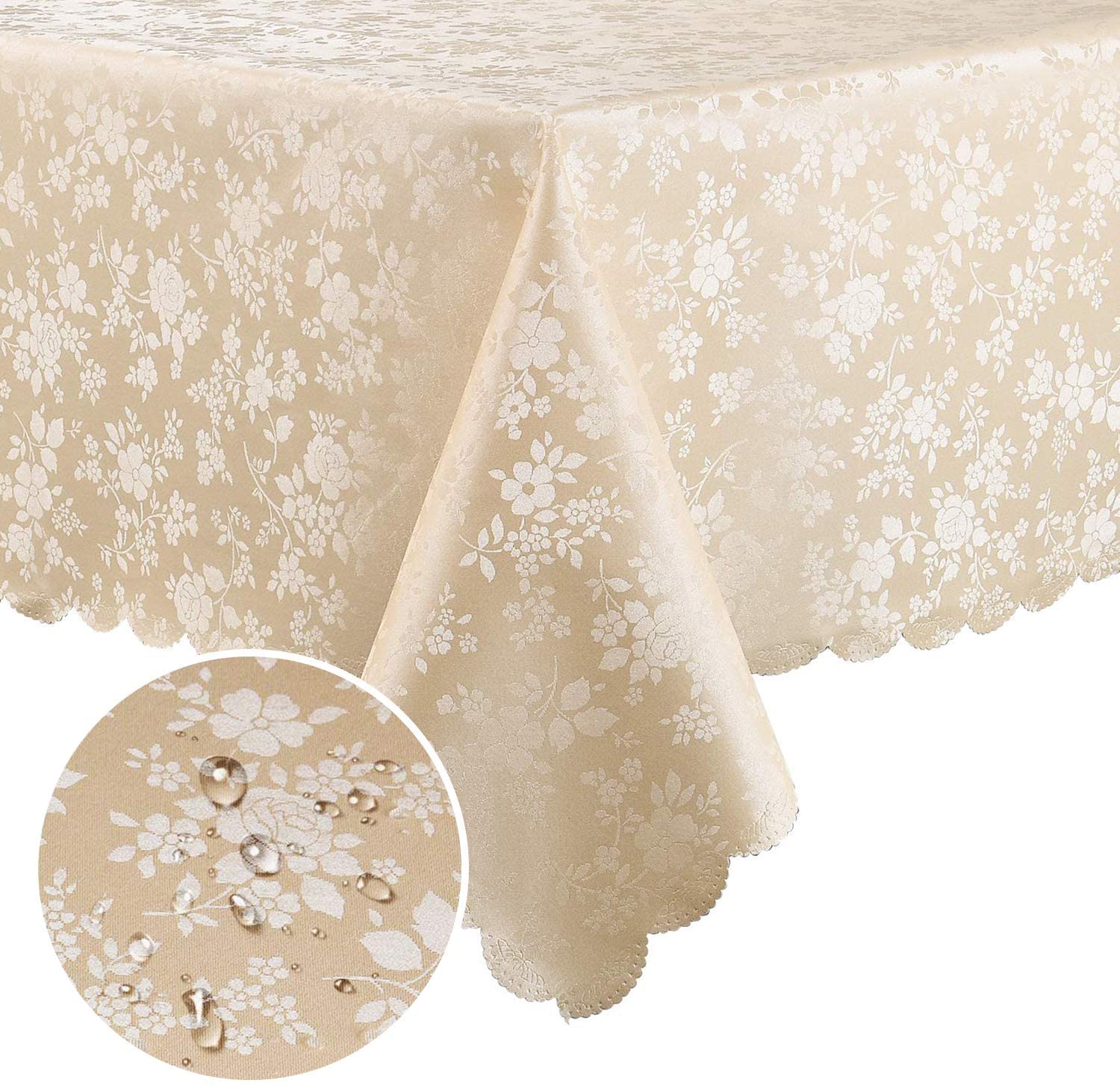 Smiry Heavy Duty Waterproof Vinyl Tablecloth - Wipeable, Washable Beige Table Cover for Kitchen, Dining Room, Outdoor Picnics & Party Events (60