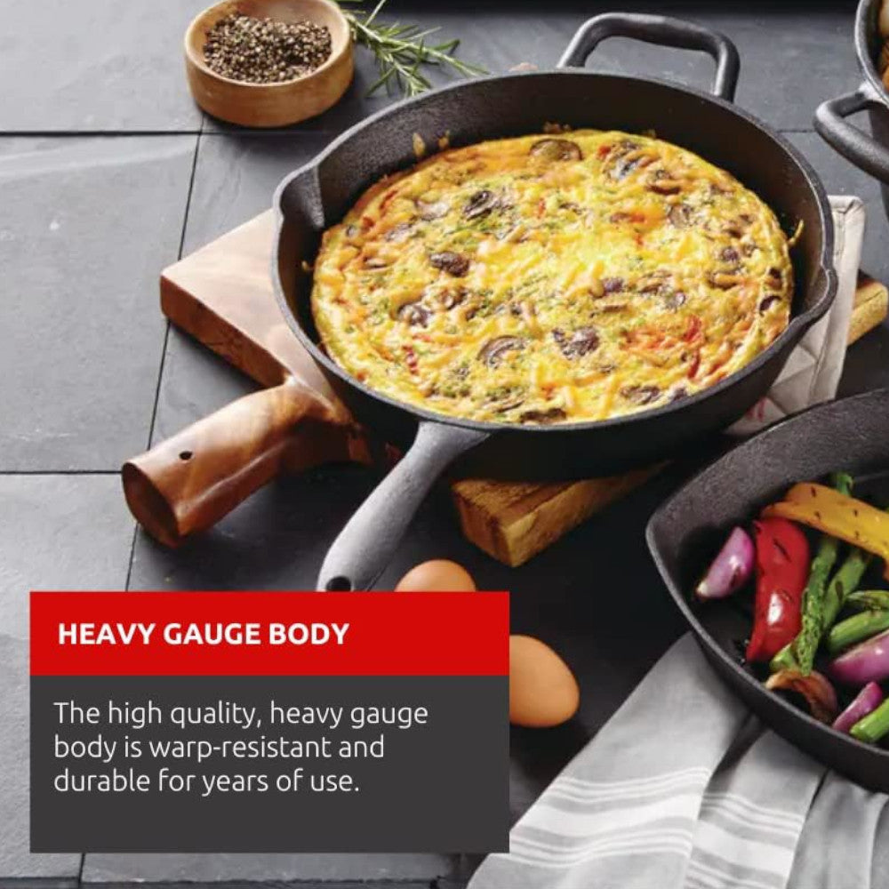 LAGOSTINA L999040130 10-Inch Cast Iron Skillet - Pre-Seasoned, Heavy Duty Cookware for Searing, Frying & Baking - Perfect for Stovetop, Oven & Camping Use