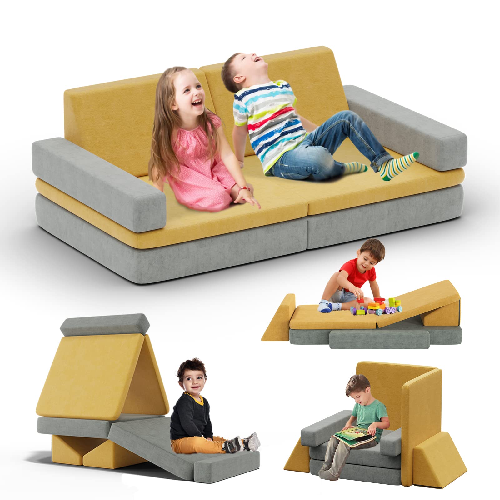 Kieperi Soft Kids Sofa for Toddlers - Cozy Playroom & Bedroom Couch Set for Creative Indoor Play, Golden - Perfect for Reading Nooks, Playtime & Relaxation