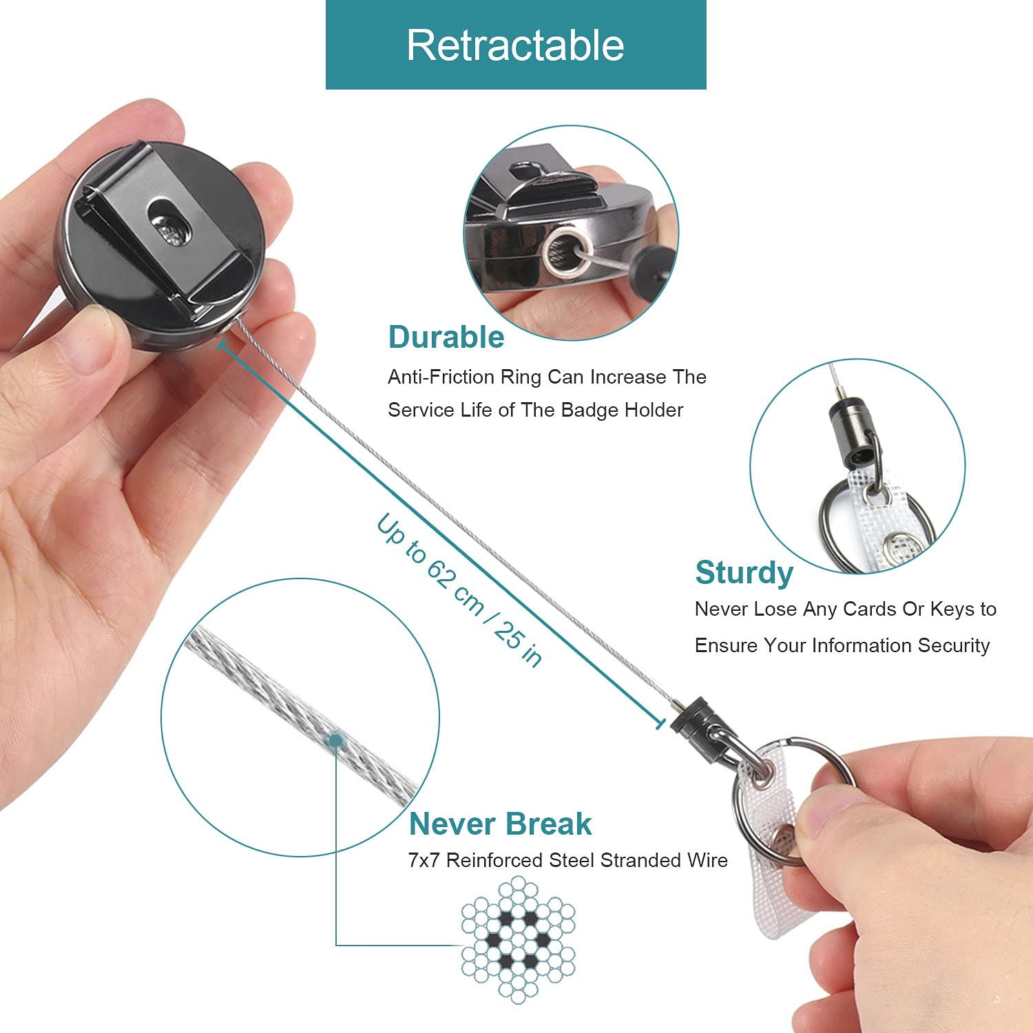 2 Pack Heavy Duty Metal Retractable Badge Holder Reel - 25