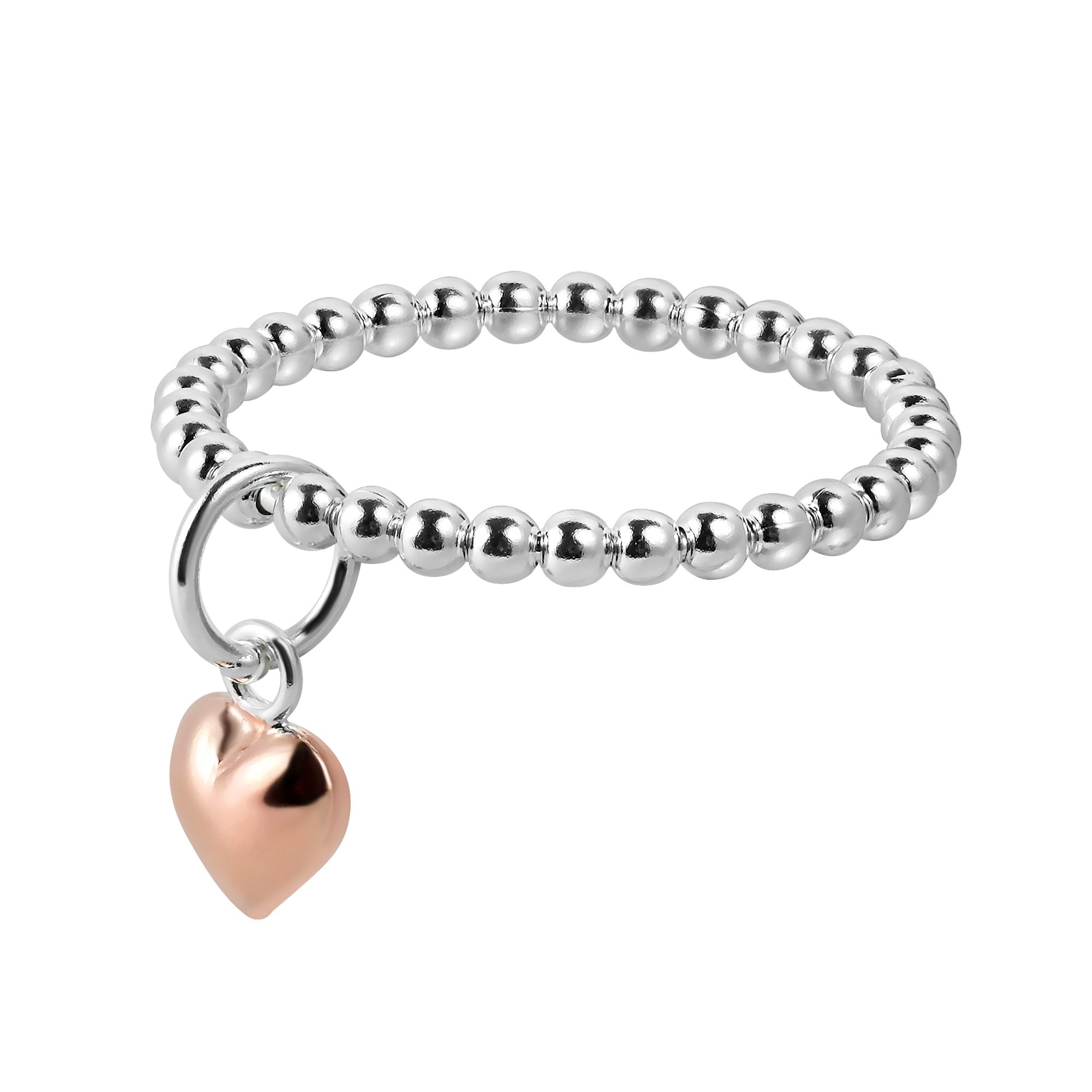 AeraVida Rose Gold & Silver Heart Dangle Beaded Eternity Ring for Women | Sterling Silver Wedding Band | Comfort Fit Love Symbol Ring | Sizes 7-9 | Perfect for Valentine's Day, Anniversary & Romantic Gifts
